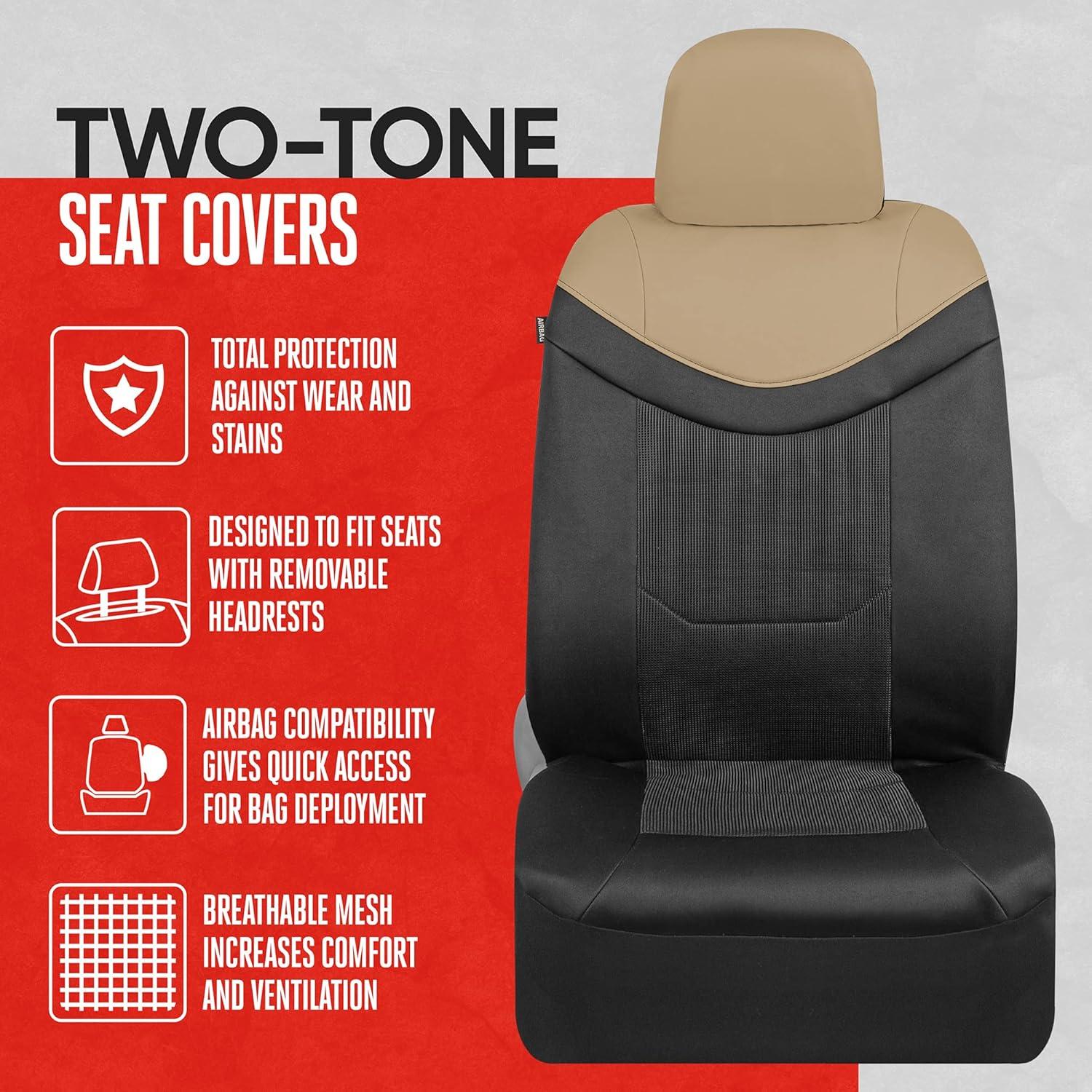 imageMotor Trend Premium LuxeSport Blue Car Seat Covers for Front Seats 2 Pack  Automotive Seat Protectors with Comfortable Mesh Back ampamp Faux Leather Headrest Interior Covers for Car Truck Van SUVBeige