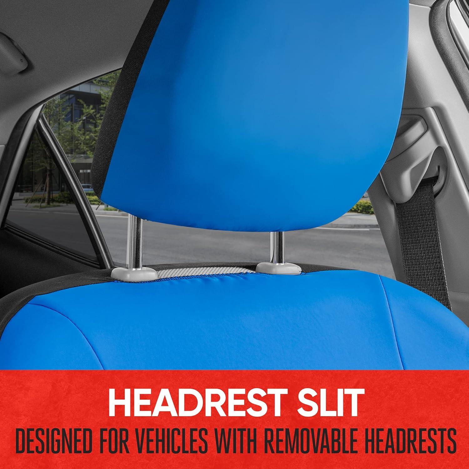 imageMotor Trend Premium LuxeSport Blue Car Seat Covers for Front Seats 2 Pack  Automotive Seat Protectors with Comfortable Mesh Back ampamp Faux Leather Headrest Interior Covers for Car Truck Van SUVBlue