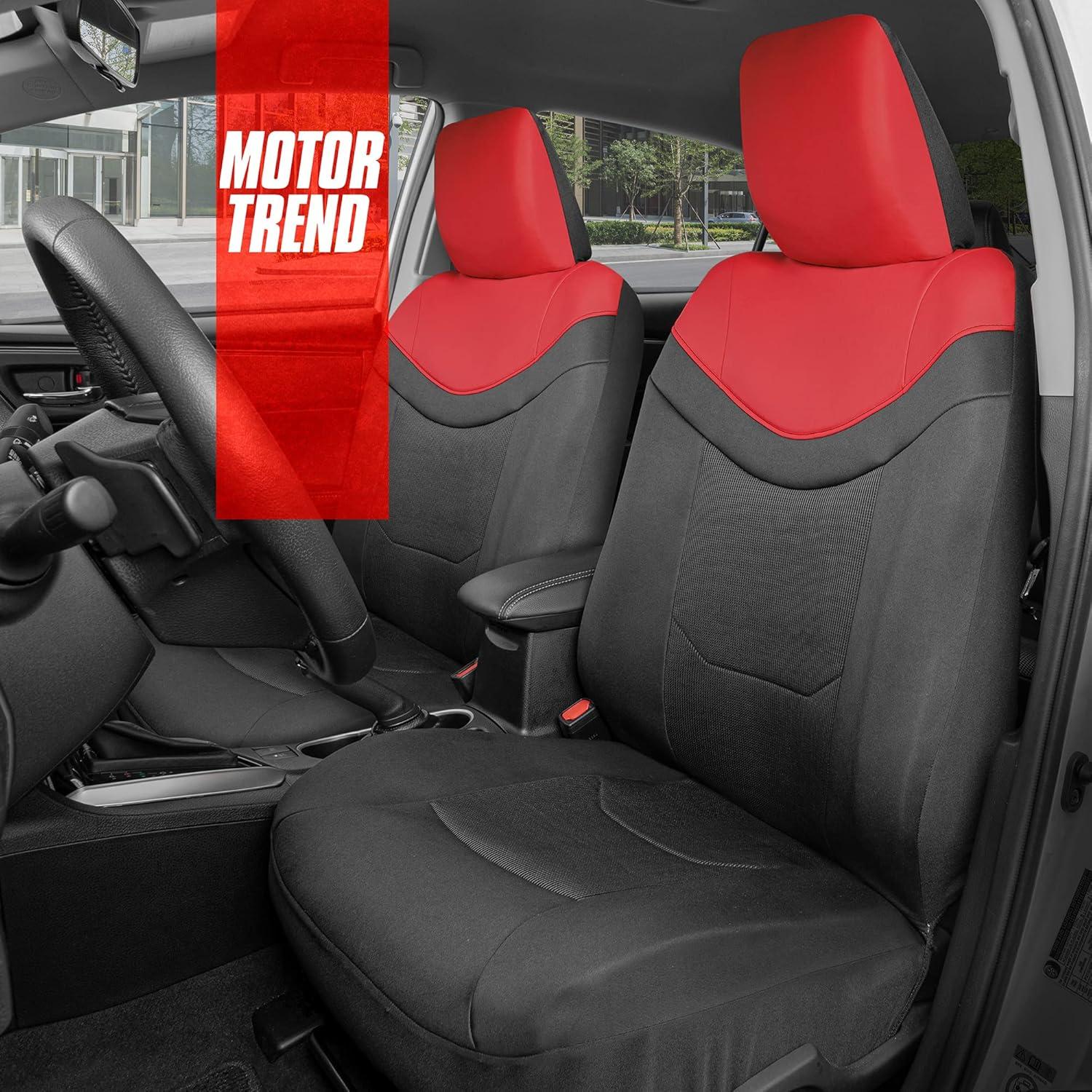 imageMotor Trend Premium LuxeSport Blue Car Seat Covers for Front Seats 2 Pack  Automotive Seat Protectors with Comfortable Mesh Back ampamp Faux Leather Headrest Interior Covers for Car Truck Van SUVRed
