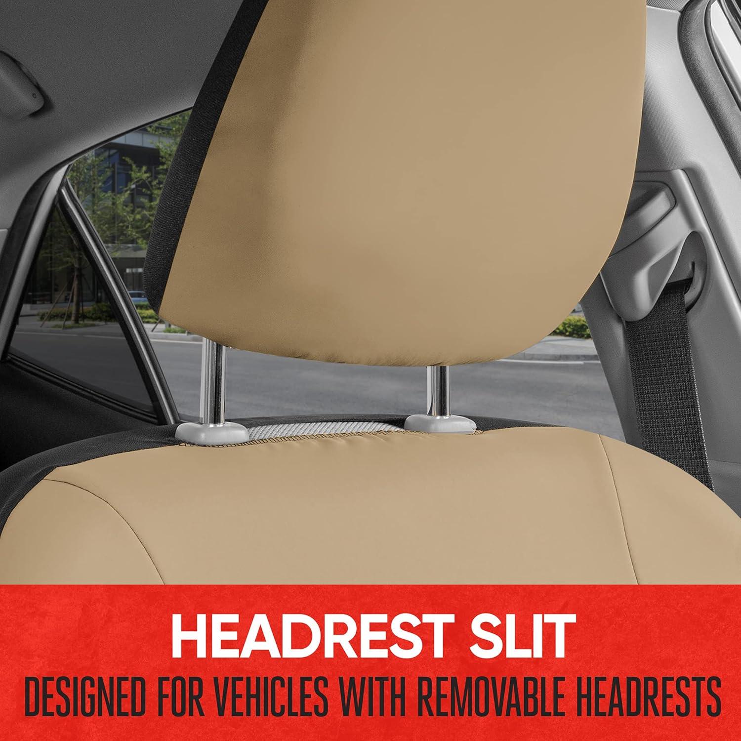 imageMotor Trend Premium LuxeSport Blue Car Seat Covers for Front Seats 2 Pack  Automotive Seat Protectors with Comfortable Mesh Back ampamp Faux Leather Headrest Interior Covers for Car Truck Van SUVBeige
