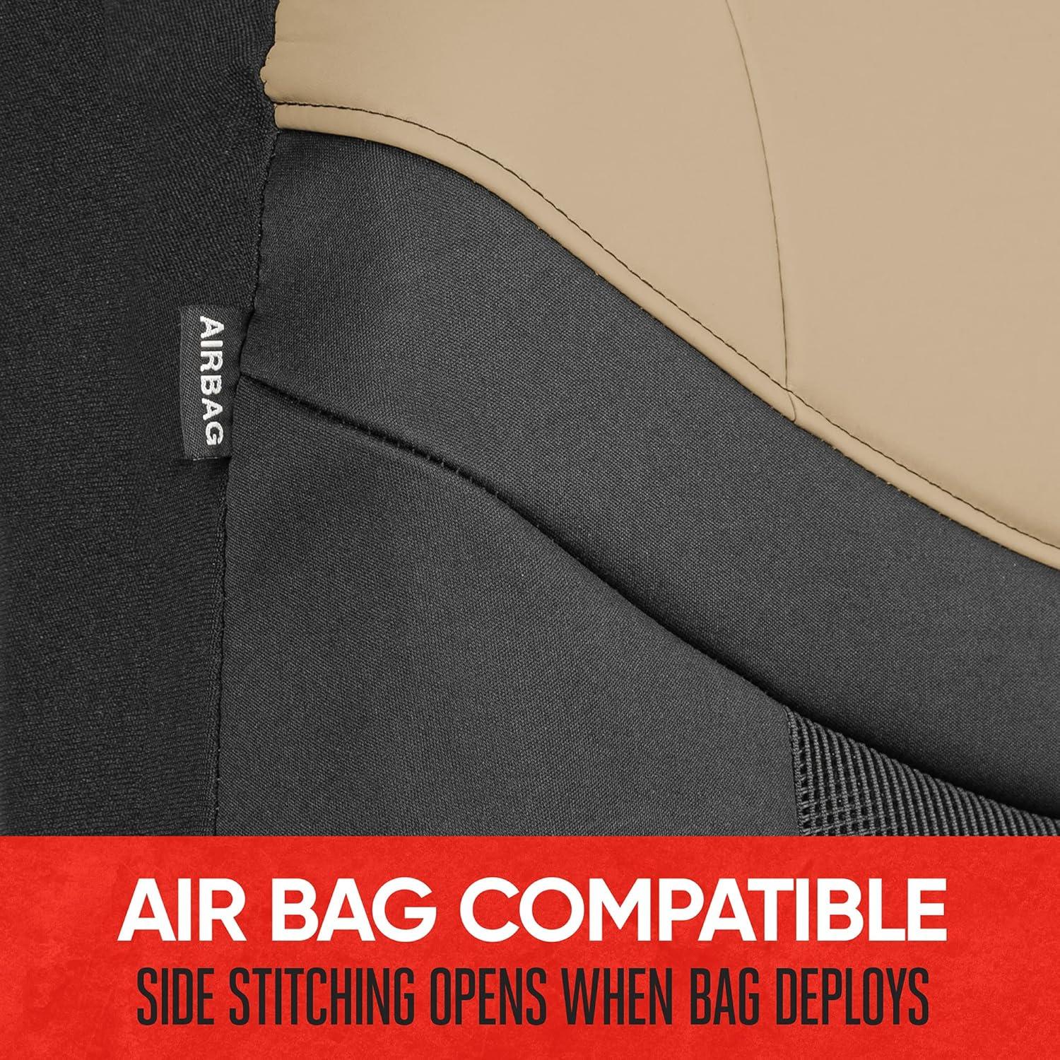 imageMotor Trend Premium LuxeSport Blue Car Seat Covers for Front Seats 2 Pack  Automotive Seat Protectors with Comfortable Mesh Back ampamp Faux Leather Headrest Interior Covers for Car Truck Van SUVBeige