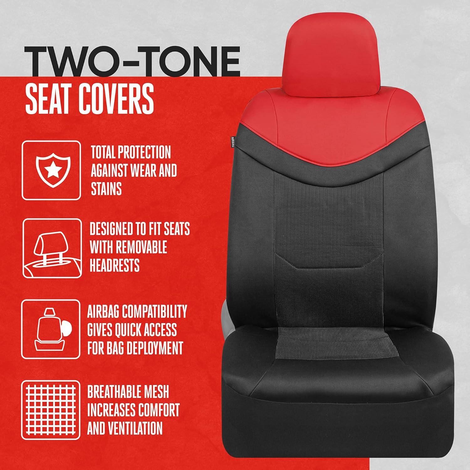 imageMotor Trend Premium LuxeSport Blue Car Seat Covers for Front Seats 2 Pack  Automotive Seat Protectors with Comfortable Mesh Back ampamp Faux Leather Headrest Interior Covers for Car Truck Van SUVRed