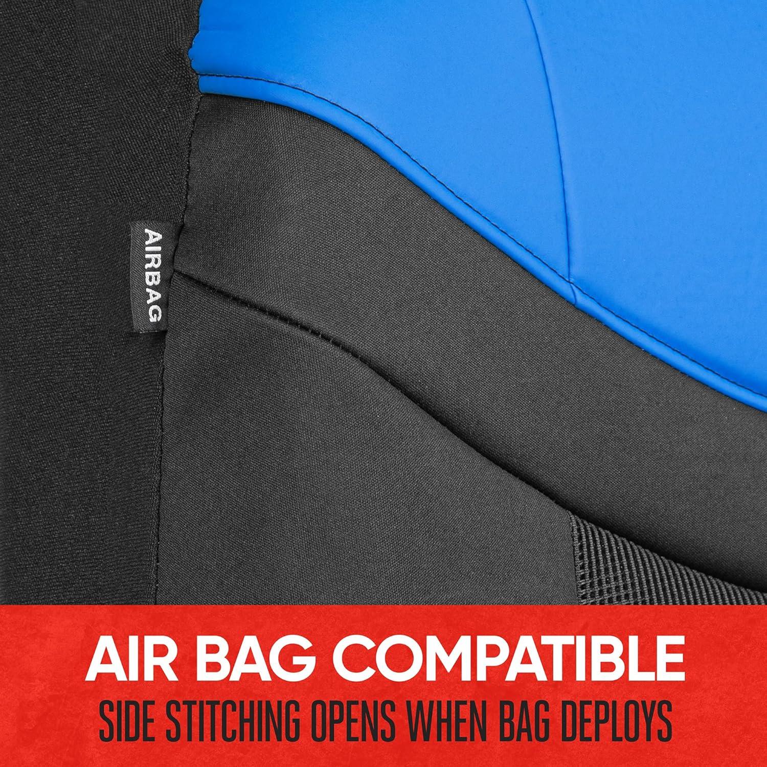 imageMotor Trend Premium LuxeSport Blue Car Seat Covers for Front Seats 2 Pack  Automotive Seat Protectors with Comfortable Mesh Back ampamp Faux Leather Headrest Interior Covers for Car Truck Van SUVBlue
