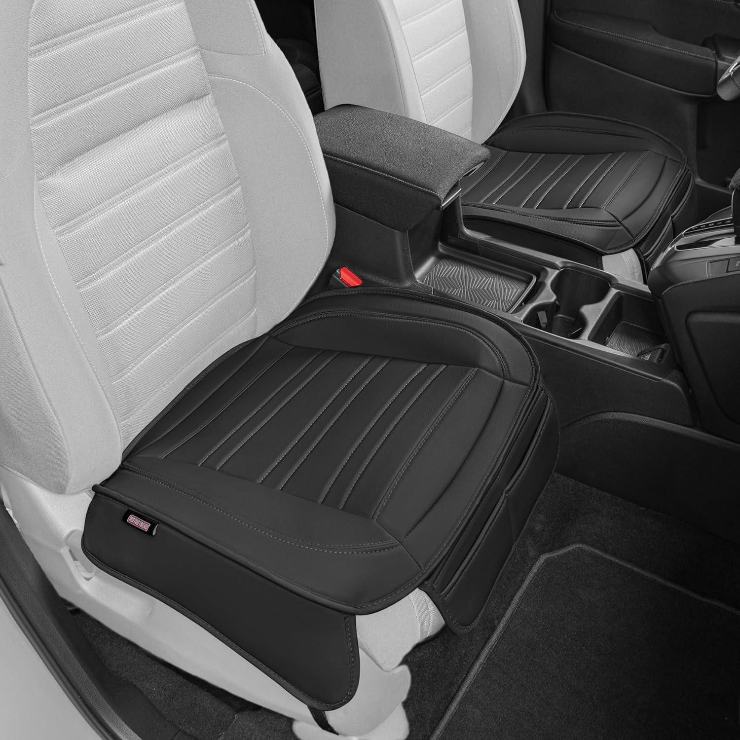 imageMotor Trend Seat Covers for Cars Trucks SUV Faux Leather 2Pack Blue Padded Car Seat Covers with Storage Pockets Premium Interior Car Seat CoverBlack