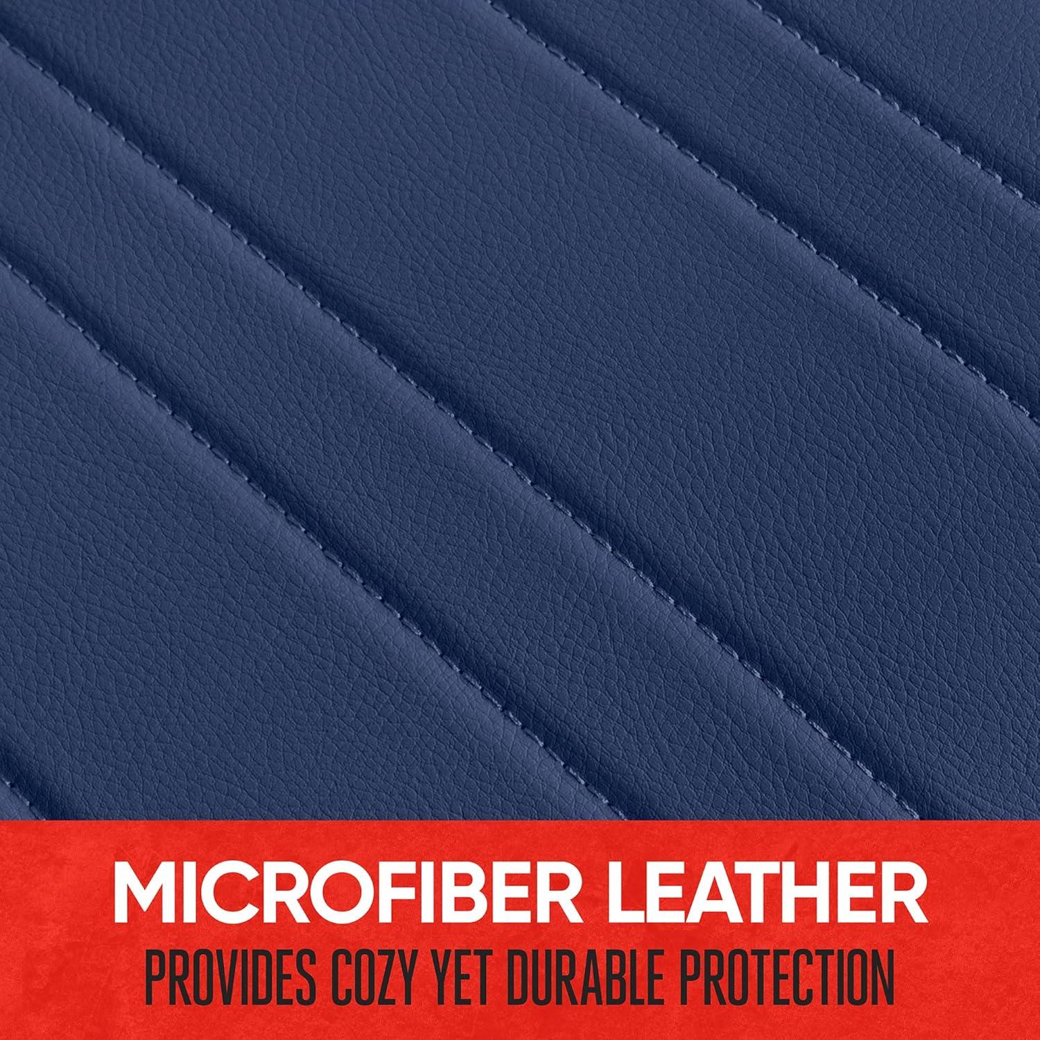 imageMotor Trend Seat Covers for Cars Trucks SUV Faux Leather 2Pack Blue Padded Car Seat Covers with Storage Pockets Premium Interior Car Seat CoverBlue