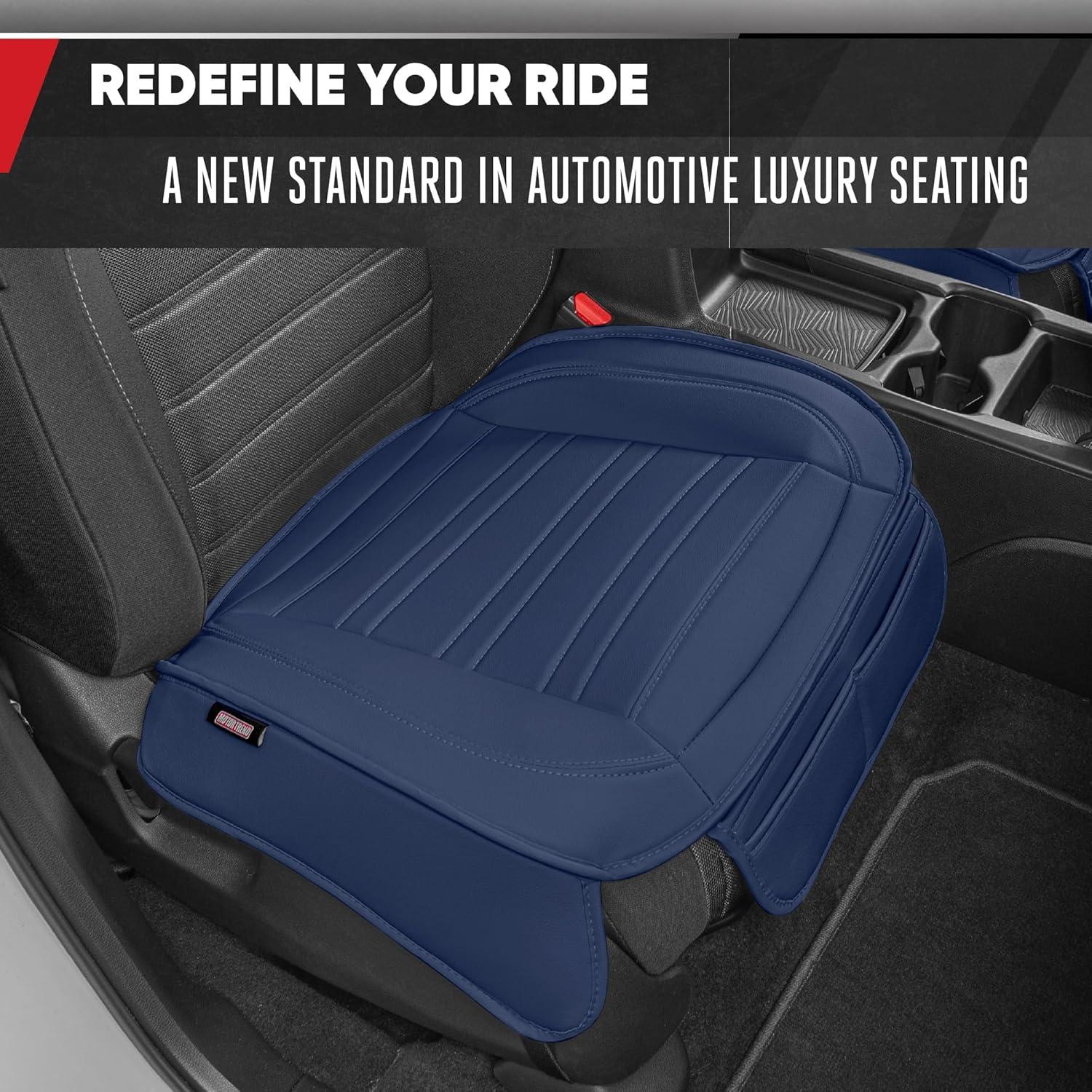 imageMotor Trend Seat Covers for Cars Trucks SUV Faux Leather 2Pack Blue Padded Car Seat Covers with Storage Pockets Premium Interior Car Seat CoverBlue