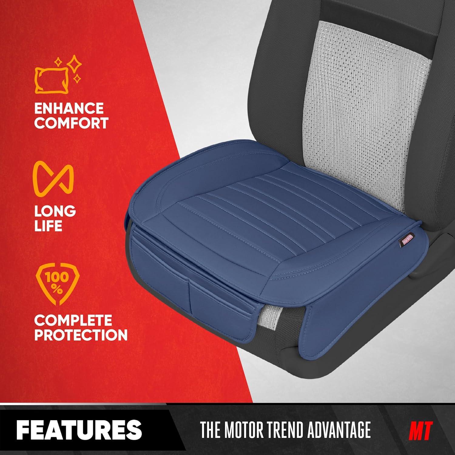 imageMotor Trend Seat Covers for Cars Trucks SUV Faux Leather 2Pack Blue Padded Car Seat Covers with Storage Pockets Premium Interior Car Seat CoverBlue