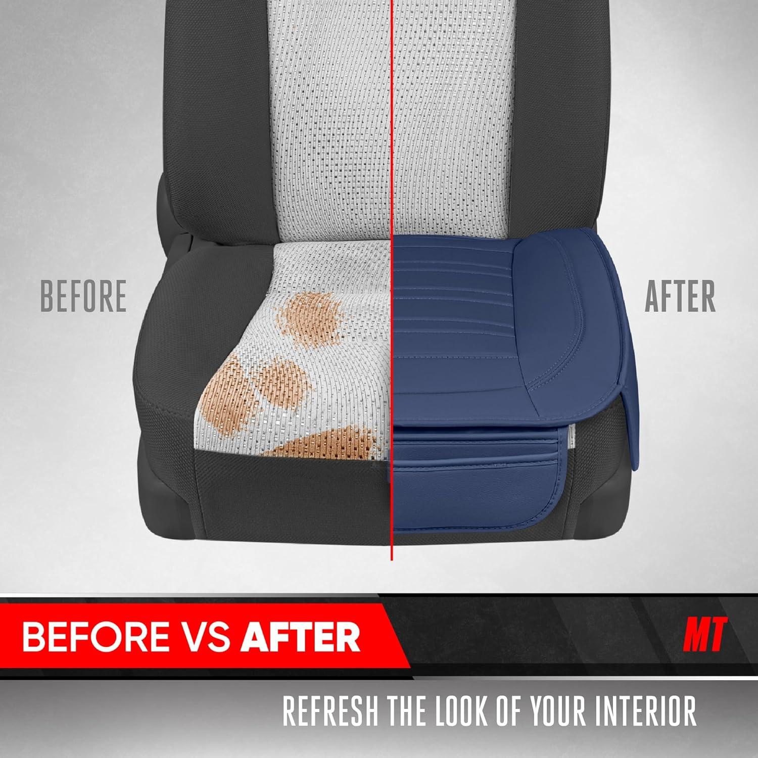 imageMotor Trend Seat Covers for Cars Trucks SUV Faux Leather 2Pack Blue Padded Car Seat Covers with Storage Pockets Premium Interior Car Seat CoverBlue