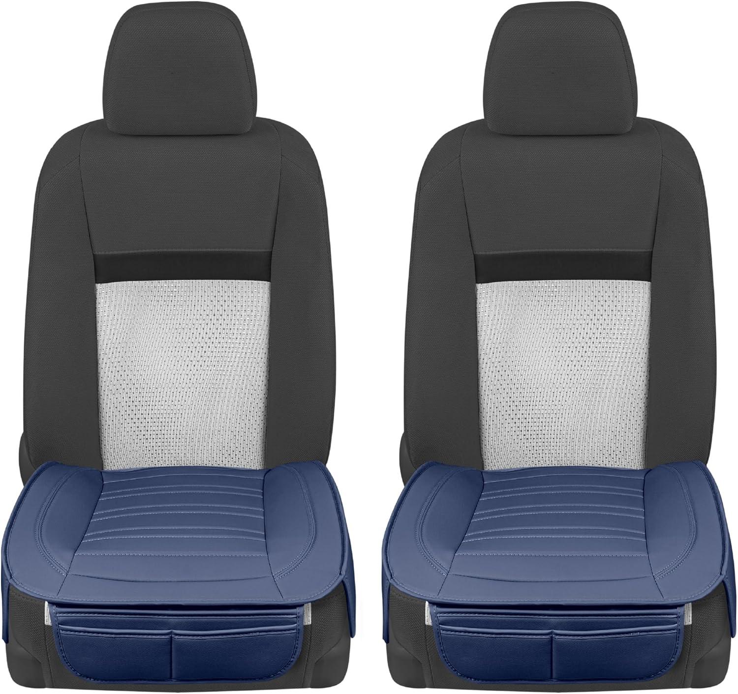 imageMotor Trend Seat Covers for Cars Trucks SUV Faux Leather 2Pack Blue Padded Car Seat Covers with Storage Pockets Premium Interior Car Seat CoverBlue
