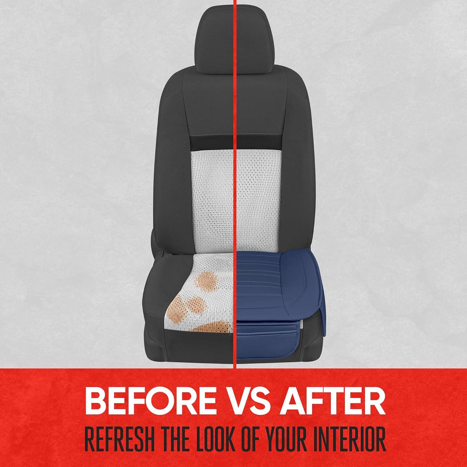 imageMotor Trend Seat Covers for Cars Trucks SUV Faux Leather 2Pack Blue Padded Car Seat Covers with Storage Pockets Premium Interior Car Seat CoverBlue