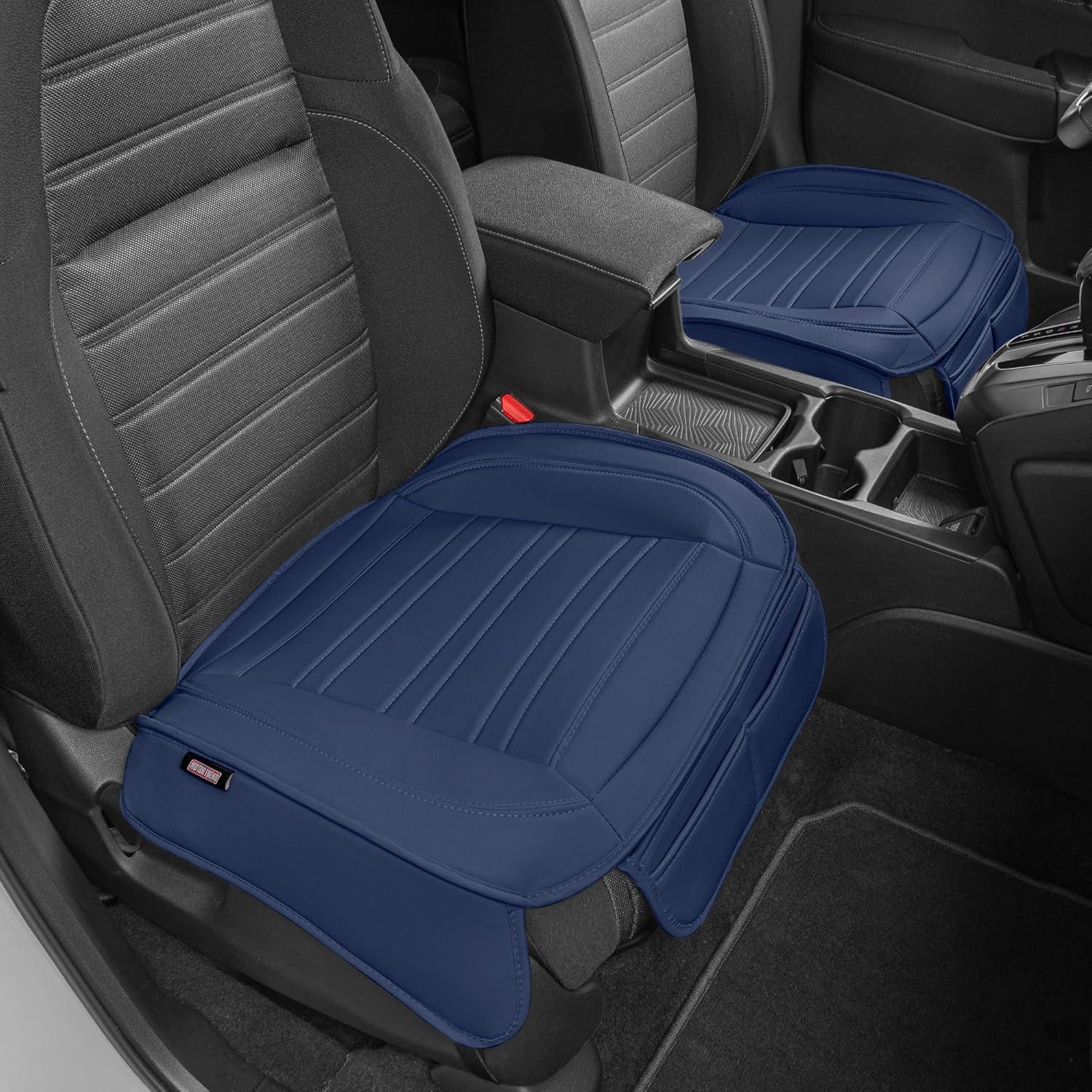 imageMotor Trend Seat Covers for Cars Trucks SUV Faux Leather 2Pack Blue Padded Car Seat Covers with Storage Pockets Premium Interior Car Seat CoverBlue