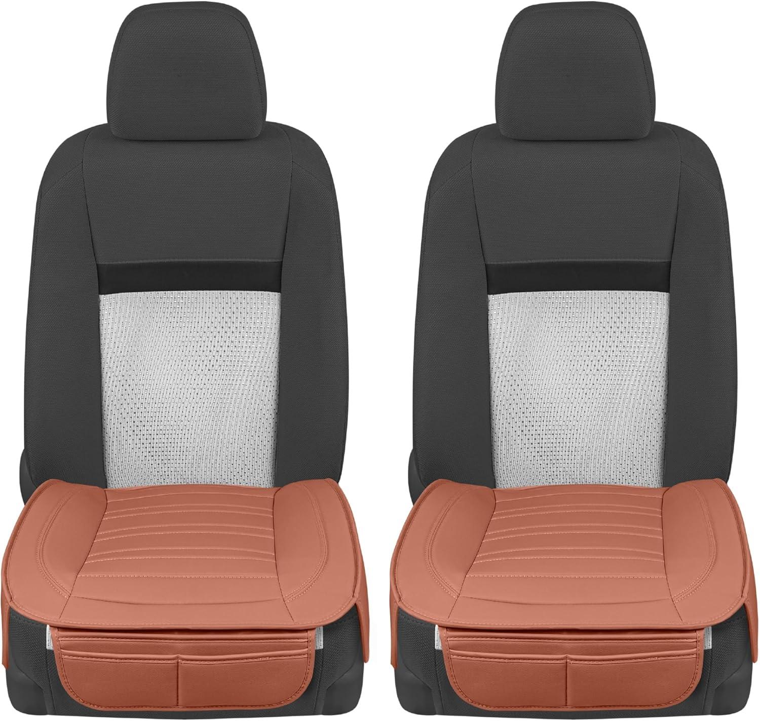 imageMotor Trend Seat Covers for Cars Trucks SUV Faux Leather 2Pack Blue Padded Car Seat Covers with Storage Pockets Premium Interior Car Seat CoverBrown