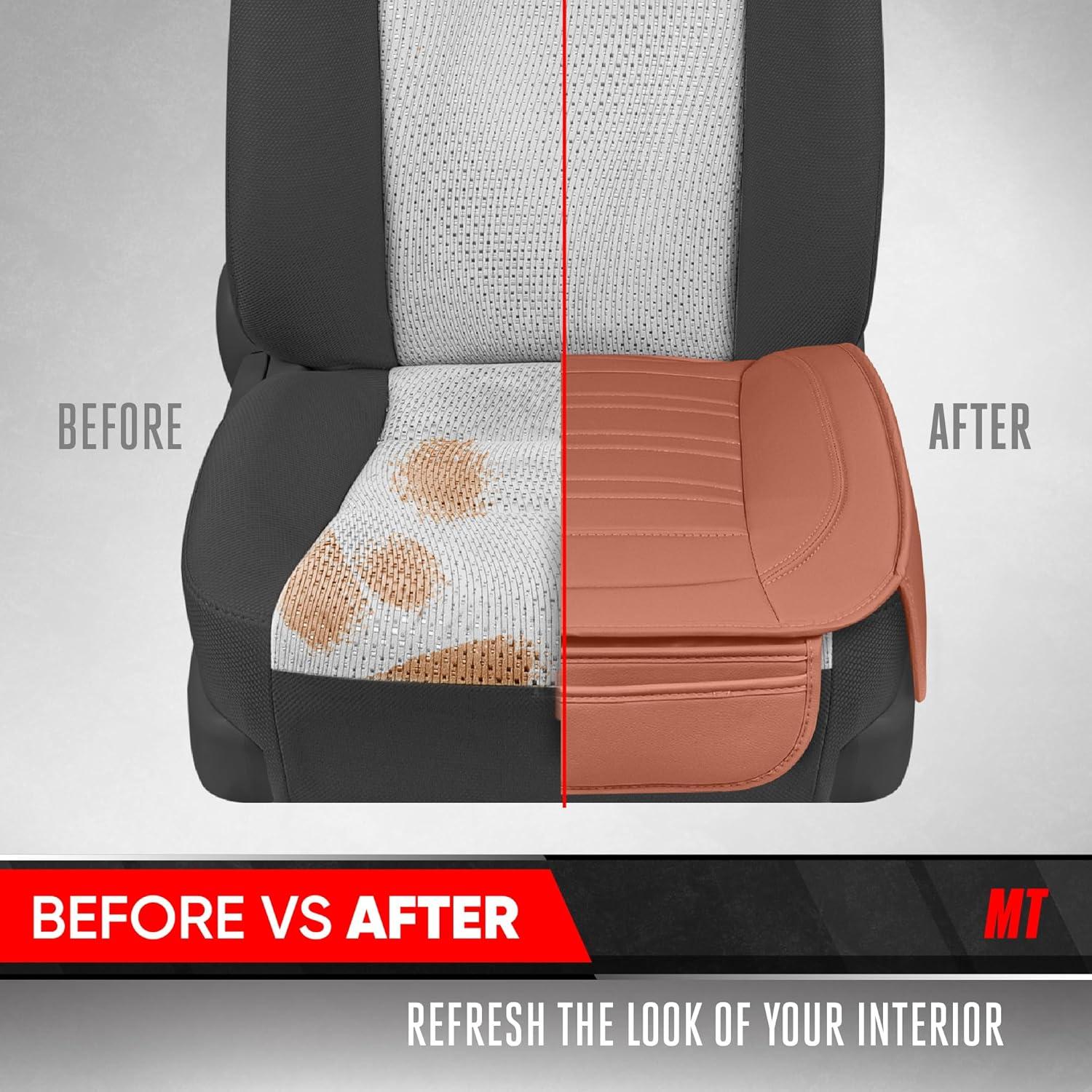 imageMotor Trend Seat Covers for Cars Trucks SUV Faux Leather 2Pack Blue Padded Car Seat Covers with Storage Pockets Premium Interior Car Seat CoverBrown