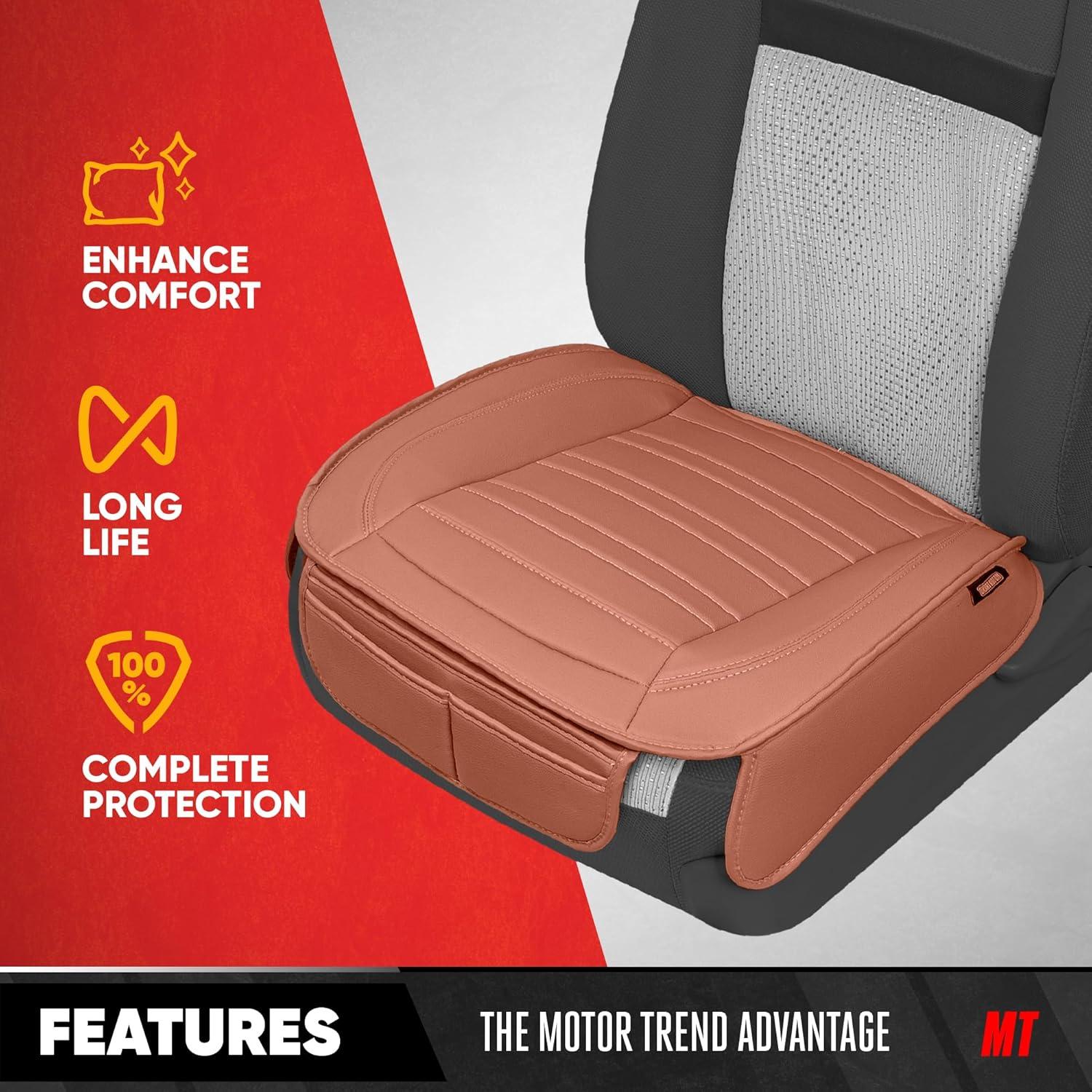 imageMotor Trend Seat Covers for Cars Trucks SUV Faux Leather 2Pack Blue Padded Car Seat Covers with Storage Pockets Premium Interior Car Seat CoverBrown
