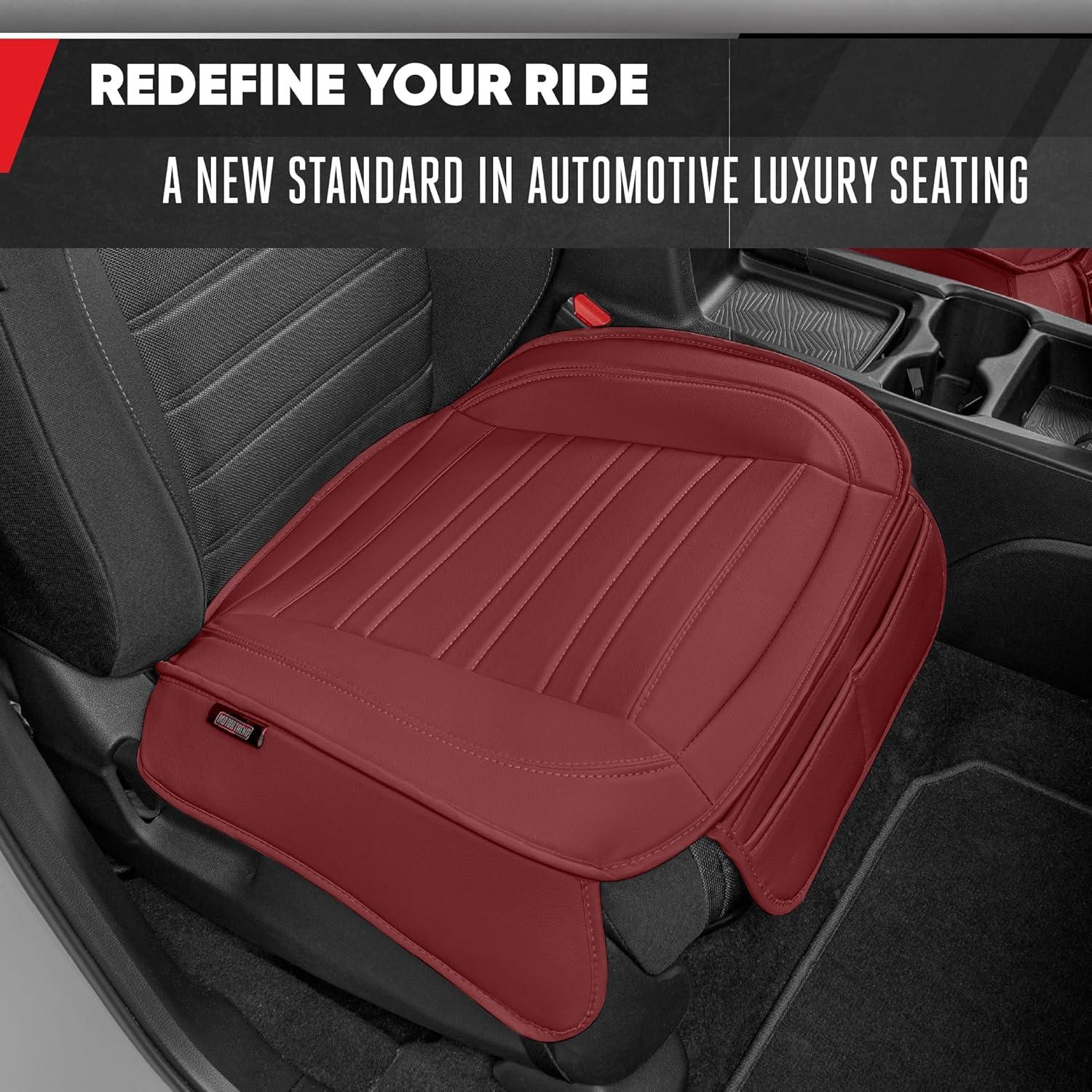 imageMotor Trend Seat Covers for Cars Trucks SUV Faux Leather 2Pack Blue Padded Car Seat Covers with Storage Pockets Premium Interior Car Seat CoverBurgundy