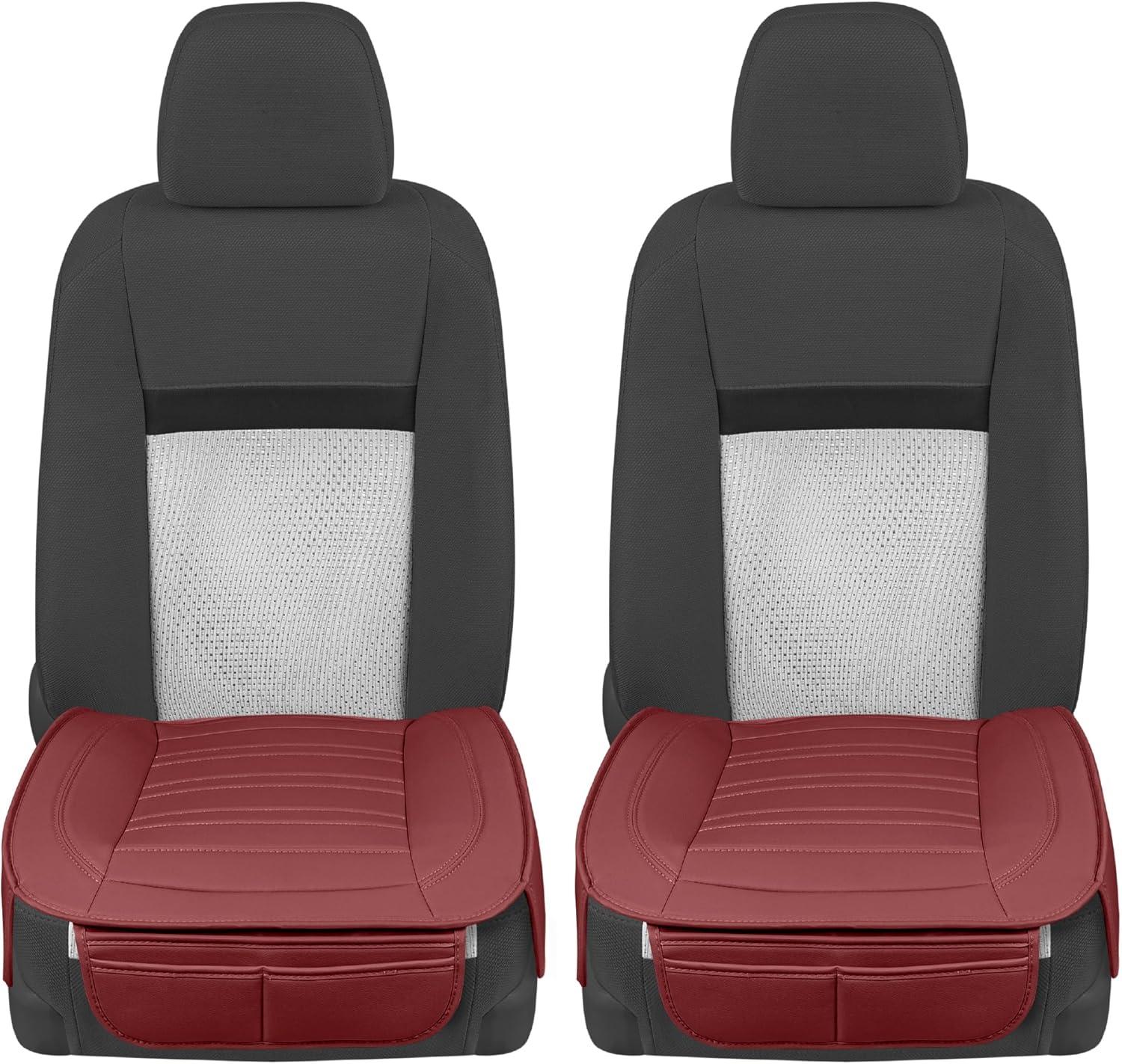 imageMotor Trend Seat Covers for Cars Trucks SUV Faux Leather 2Pack Blue Padded Car Seat Covers with Storage Pockets Premium Interior Car Seat CoverBurgundy