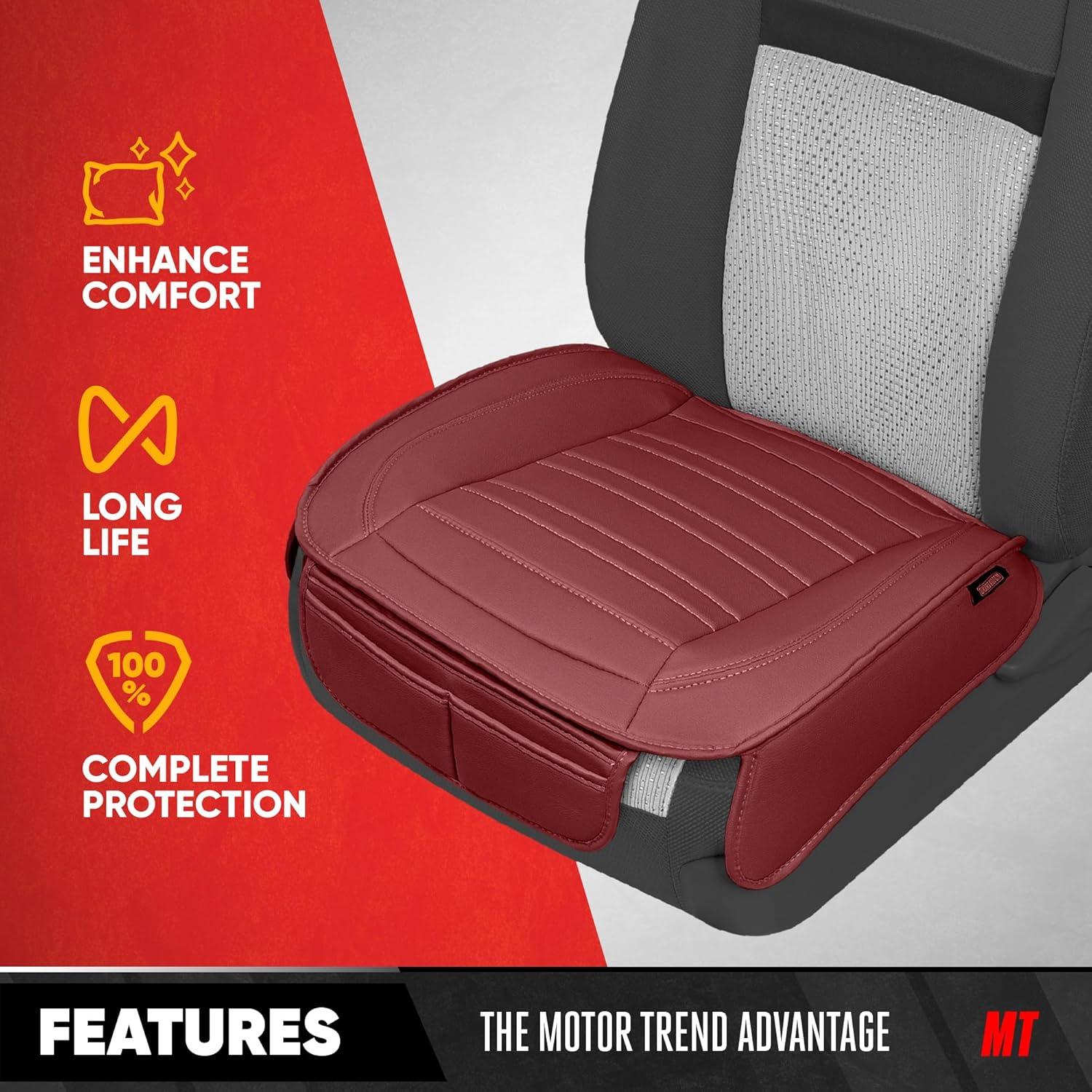 imageMotor Trend Seat Covers for Cars Trucks SUV Faux Leather 2Pack Blue Padded Car Seat Covers with Storage Pockets Premium Interior Car Seat CoverBurgundy