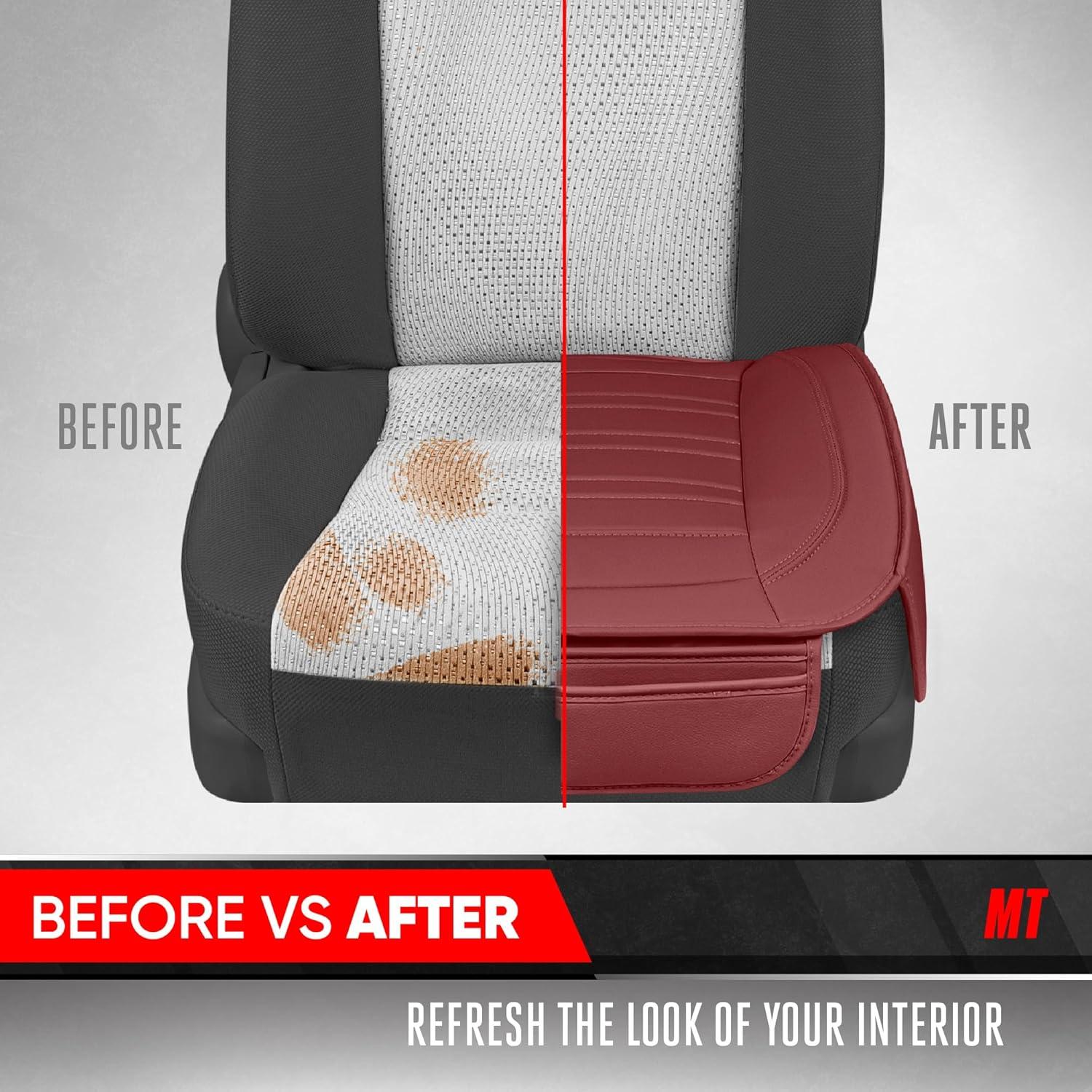 imageMotor Trend Seat Covers for Cars Trucks SUV Faux Leather 2Pack Blue Padded Car Seat Covers with Storage Pockets Premium Interior Car Seat CoverBurgundy
