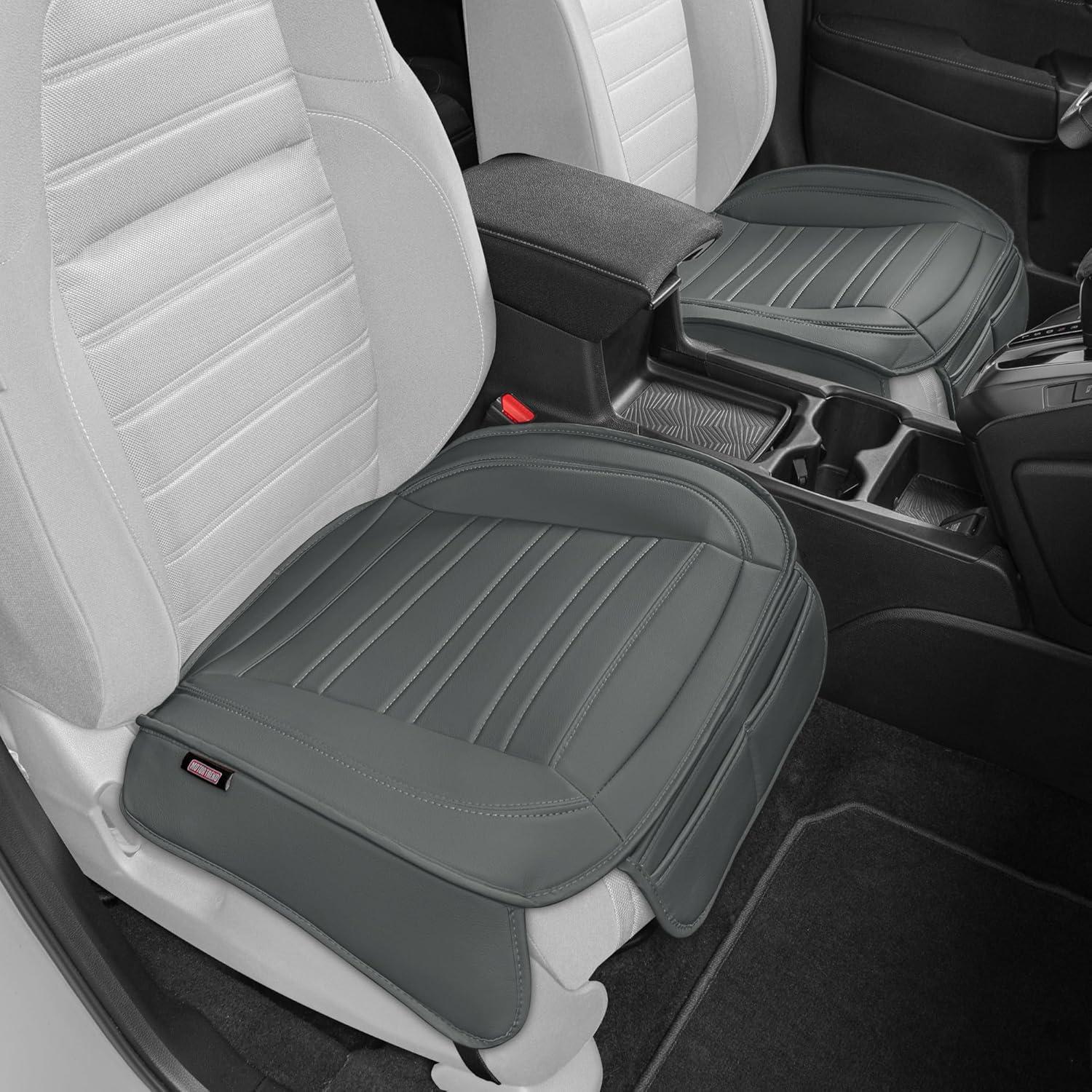 imageMotor Trend Seat Covers for Cars Trucks SUV Faux Leather 2Pack Blue Padded Car Seat Covers with Storage Pockets Premium Interior Car Seat CoverGray