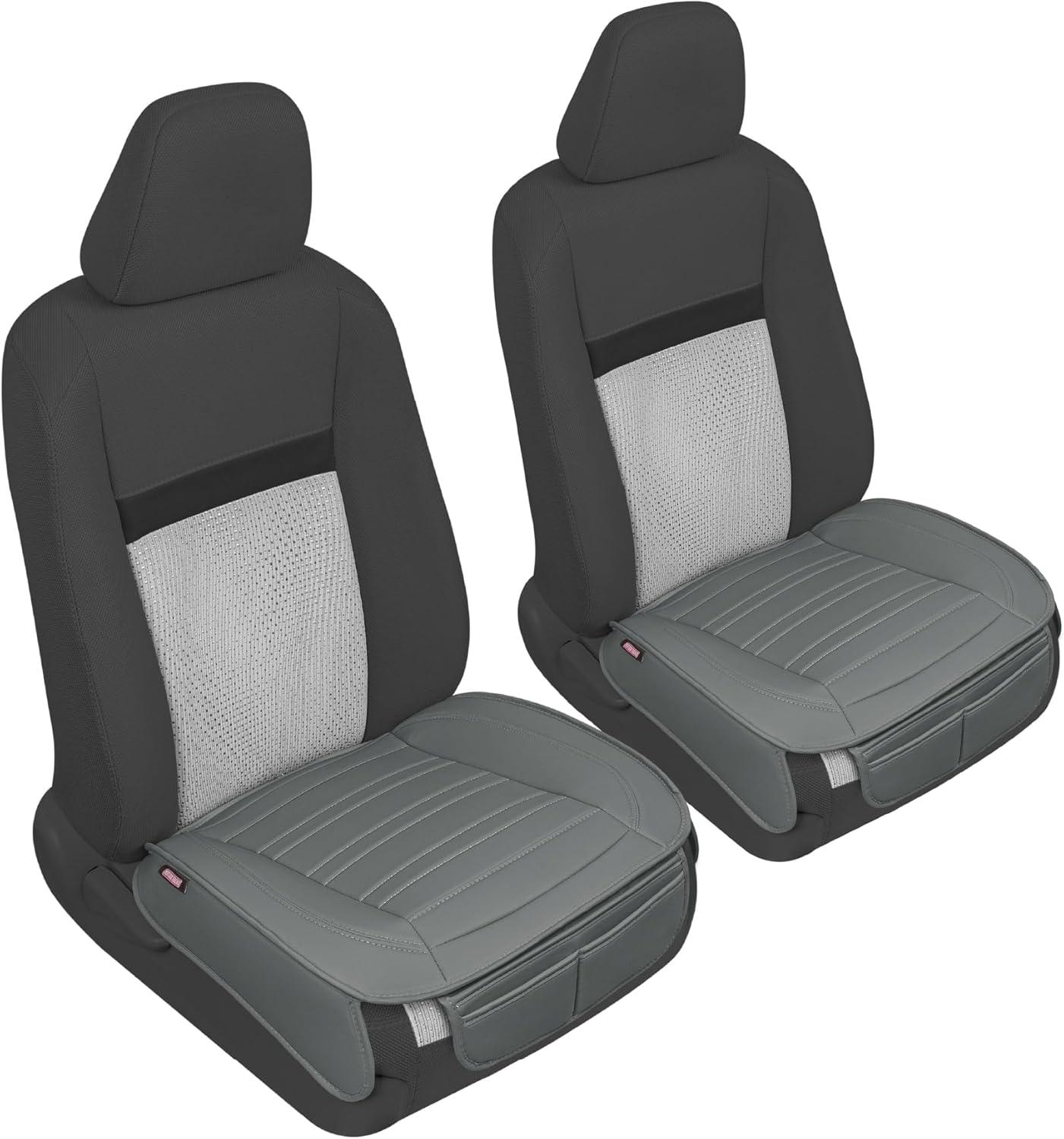 imageMotor Trend Seat Covers for Cars Trucks SUV Faux Leather 2Pack Blue Padded Car Seat Covers with Storage Pockets Premium Interior Car Seat CoverGray