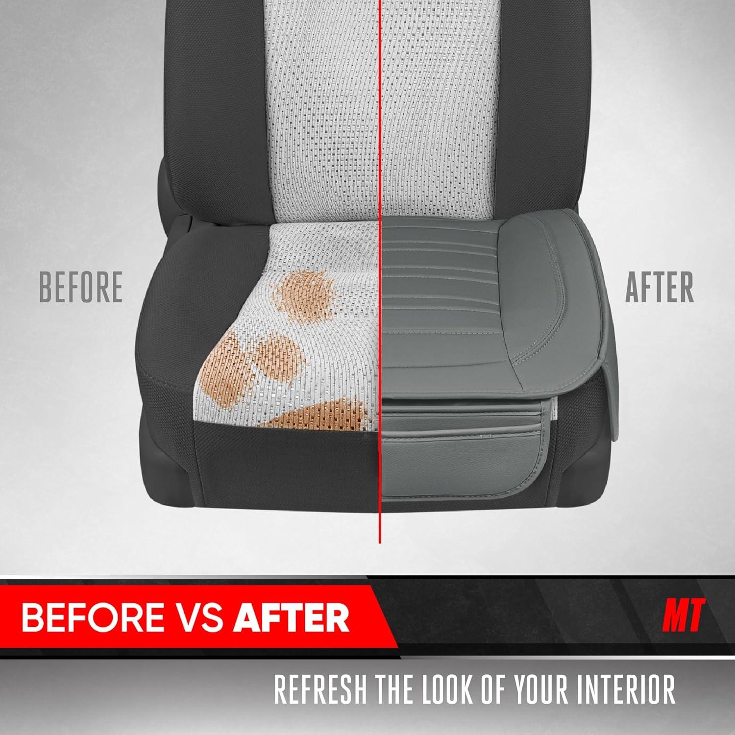 imageMotor Trend Seat Covers for Cars Trucks SUV Faux Leather 2Pack Blue Padded Car Seat Covers with Storage Pockets Premium Interior Car Seat CoverGray