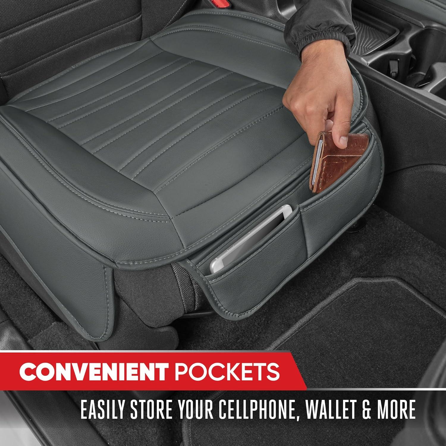 imageMotor Trend Seat Covers for Cars Trucks SUV Faux Leather 2Pack Blue Padded Car Seat Covers with Storage Pockets Premium Interior Car Seat CoverGray