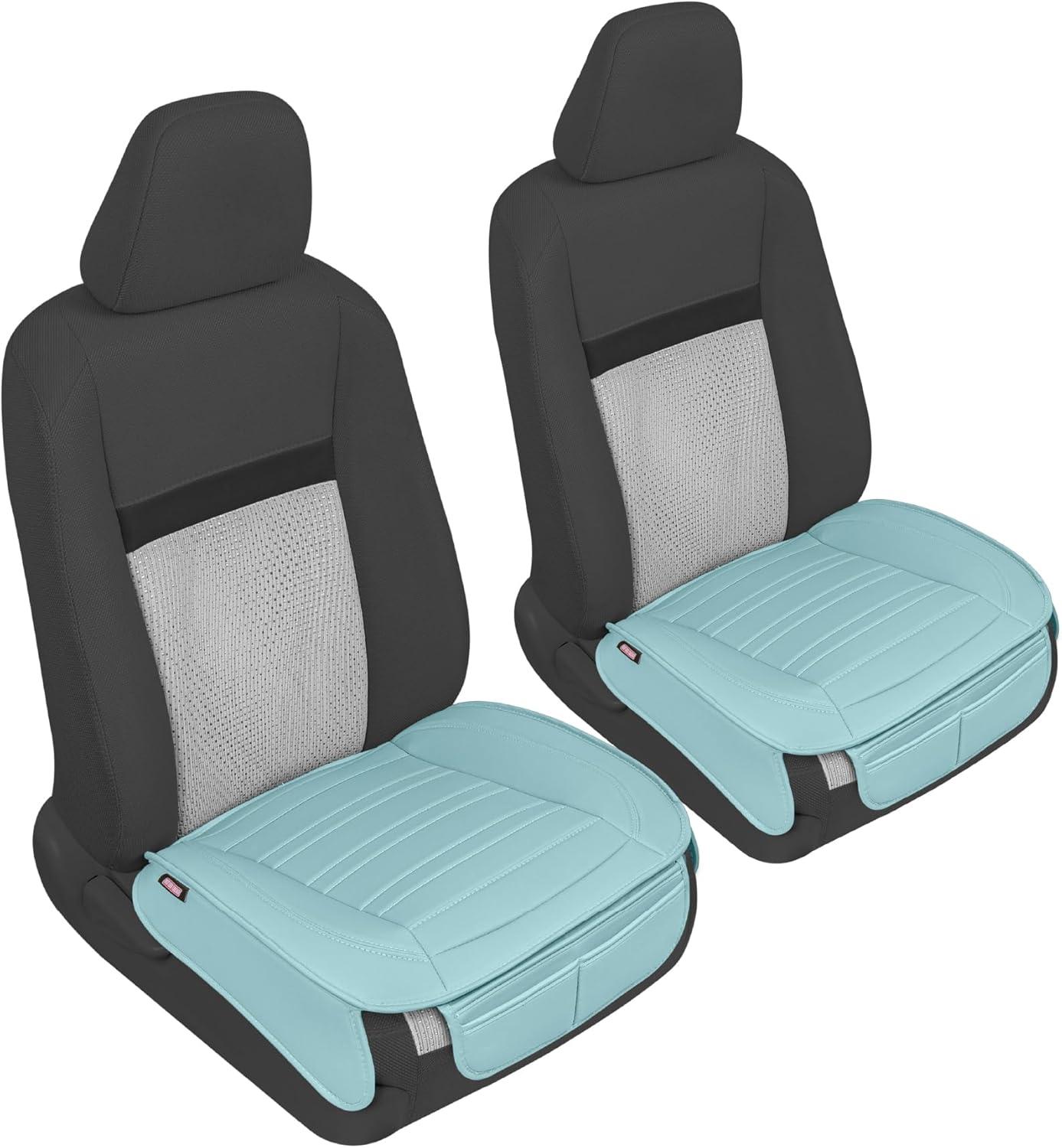 imageMotor Trend Seat Covers for Cars Trucks SUV Faux Leather 2Pack Blue Padded Car Seat Covers with Storage Pockets Premium Interior Car Seat CoverMint