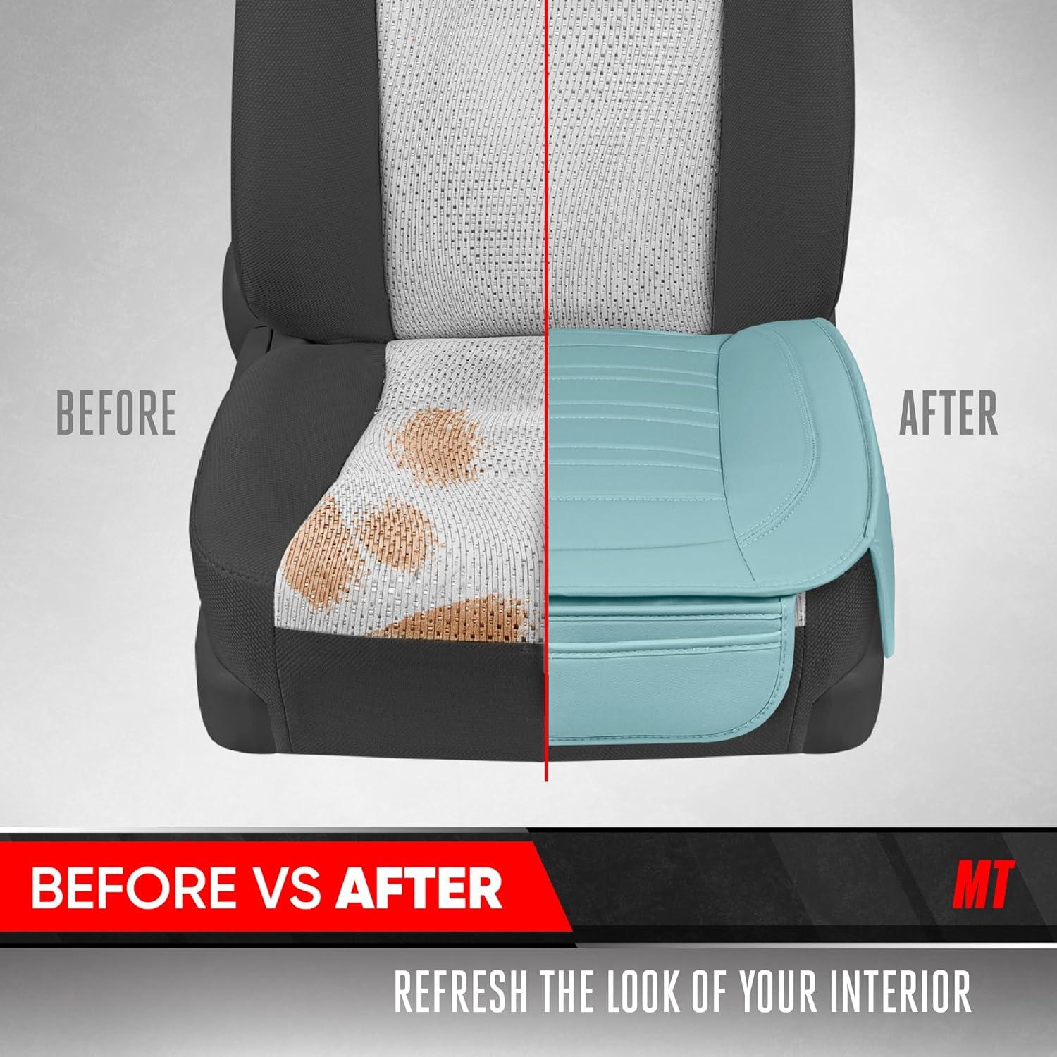 imageMotor Trend Seat Covers for Cars Trucks SUV Faux Leather 2Pack Blue Padded Car Seat Covers with Storage Pockets Premium Interior Car Seat CoverMint