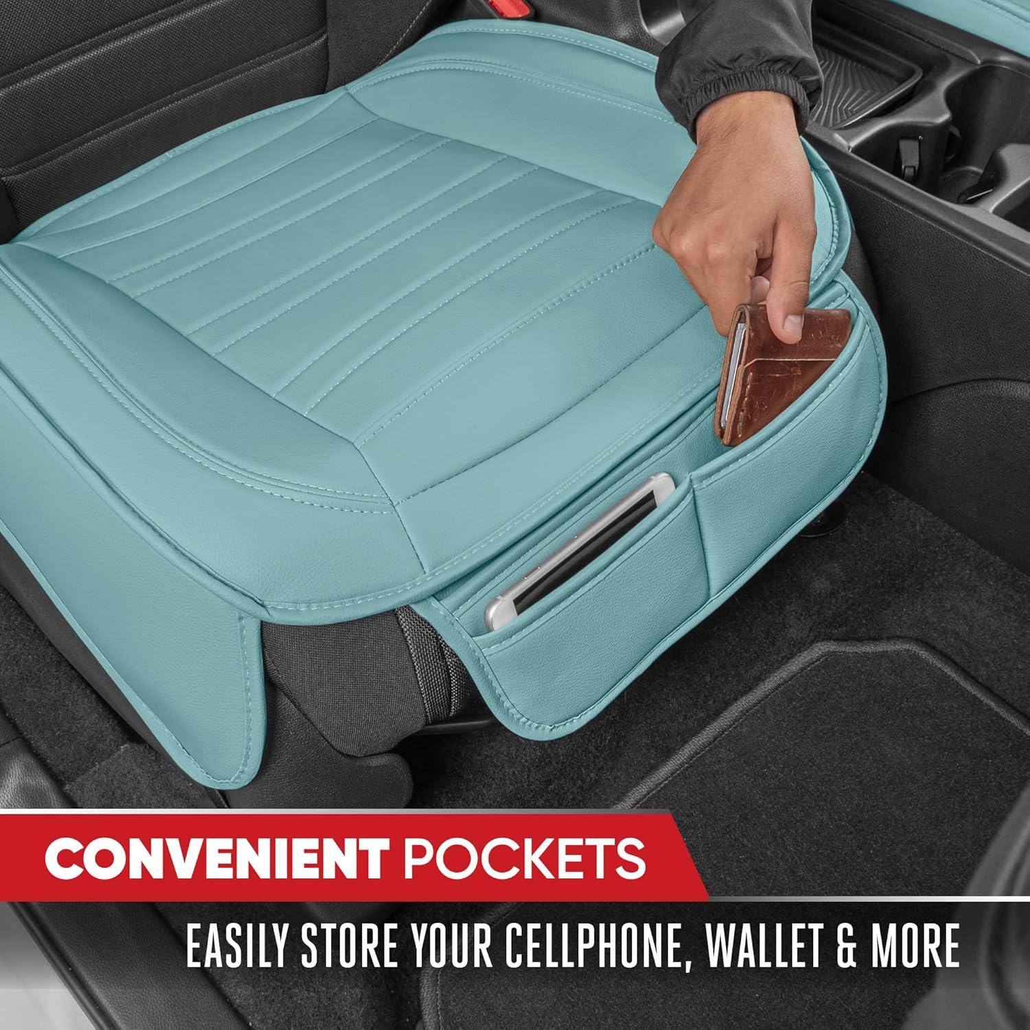 imageMotor Trend Seat Covers for Cars Trucks SUV Faux Leather 2Pack Blue Padded Car Seat Covers with Storage Pockets Premium Interior Car Seat CoverMint