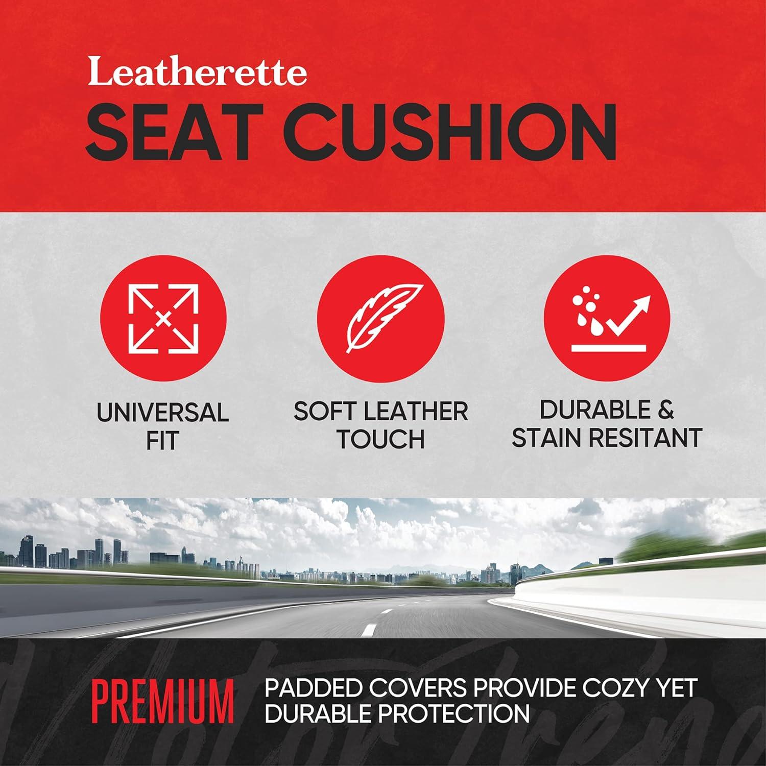 imageMotor Trend Seat Covers for Cars Trucks SUV Faux Leather 2Pack Blue Padded Car Seat Covers with Storage Pockets Premium Interior Car Seat CoverTan Beige