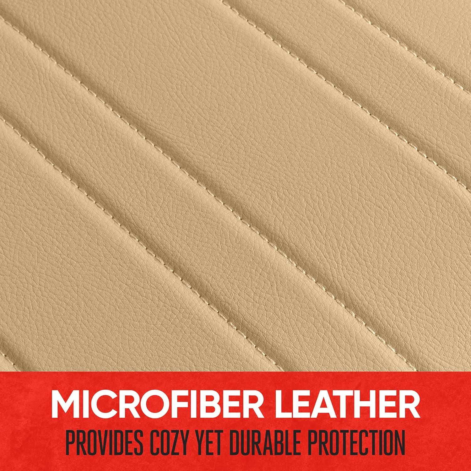 imageMotor Trend Seat Covers for Cars Trucks SUV Faux Leather 2Pack Blue Padded Car Seat Covers with Storage Pockets Premium Interior Car Seat CoverTan Beige