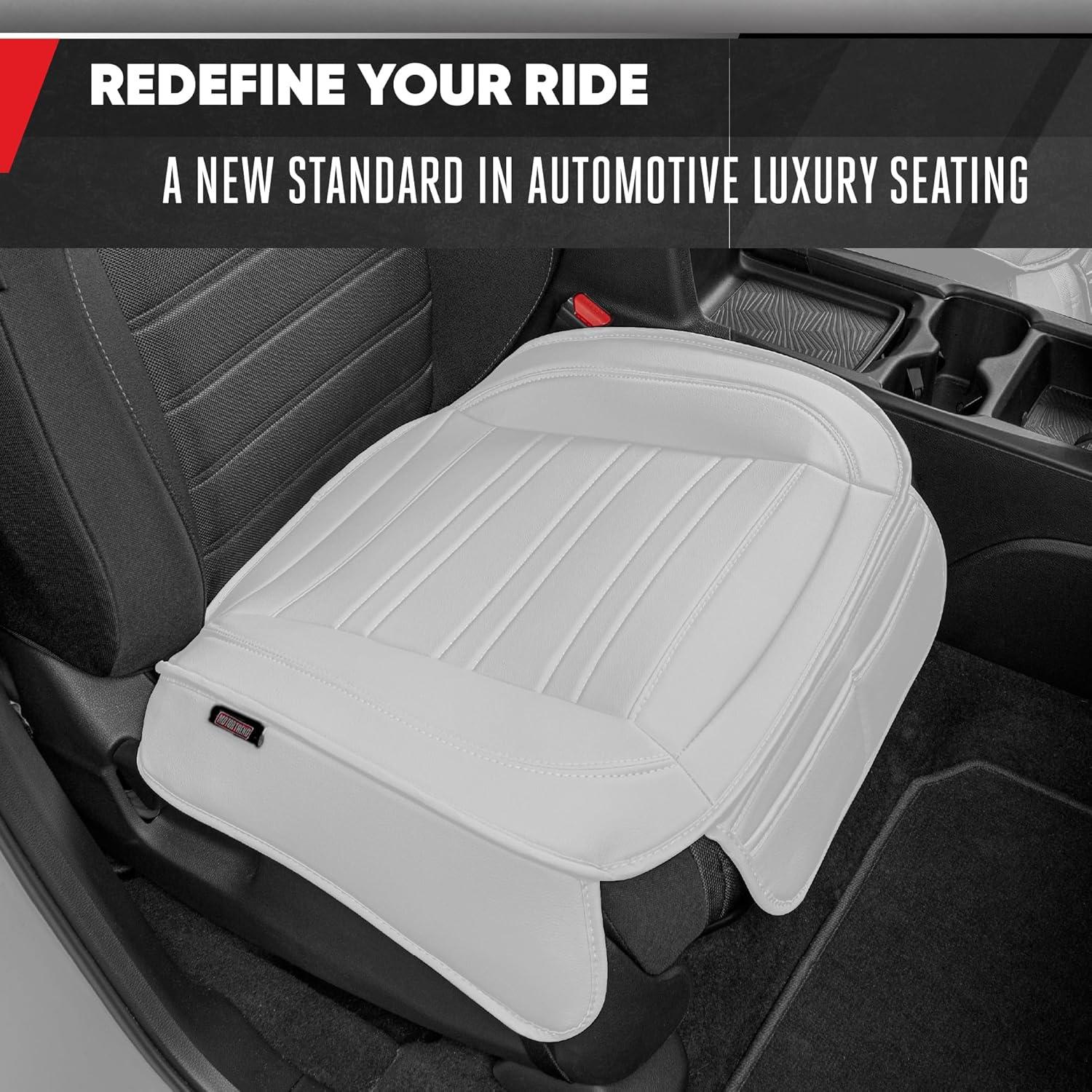 imageMotor Trend Seat Covers for Cars Trucks SUV Faux Leather 2Pack Blue Padded Car Seat Covers with Storage Pockets Premium Interior Car Seat CoverWhite