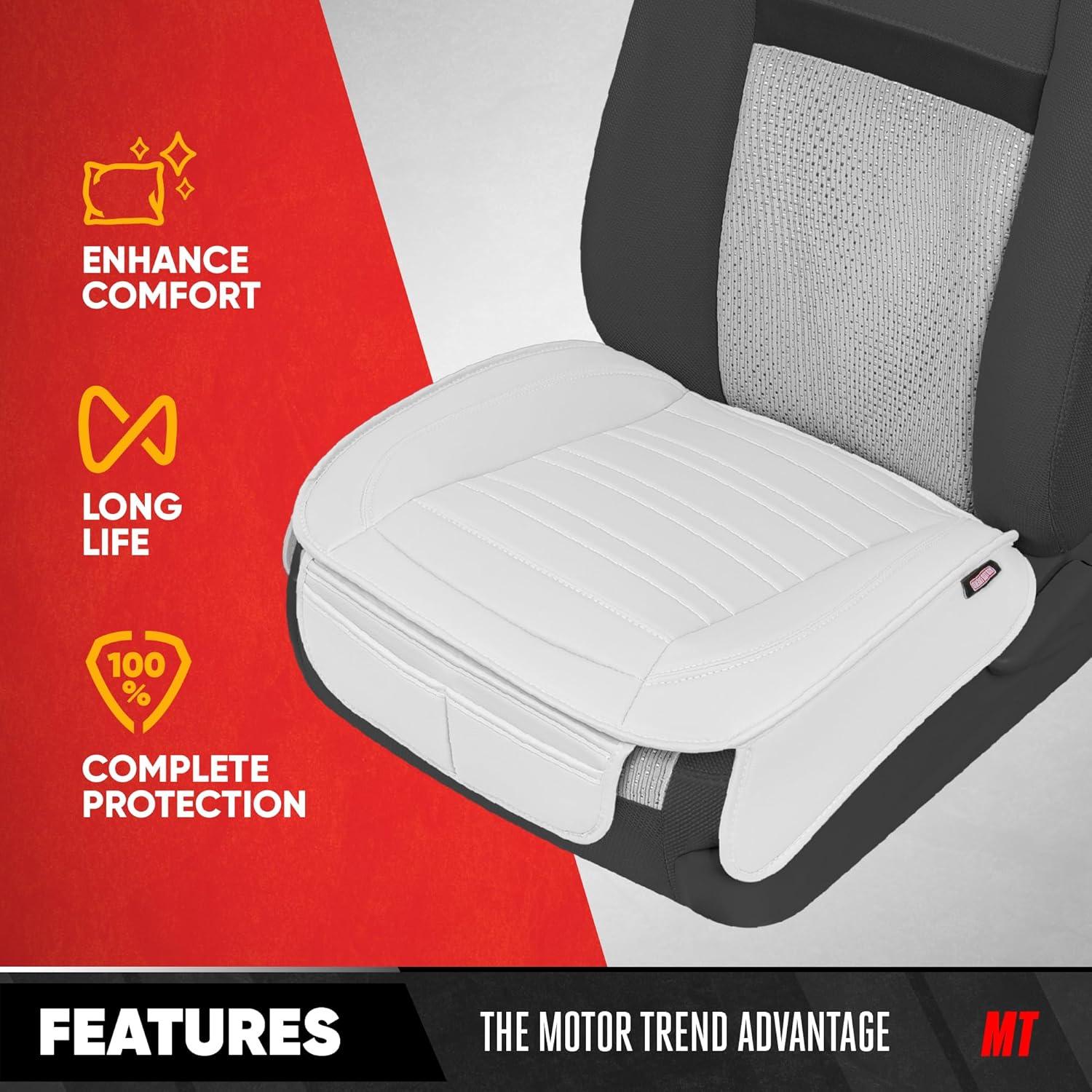 imageMotor Trend Seat Covers for Cars Trucks SUV Faux Leather 2Pack Blue Padded Car Seat Covers with Storage Pockets Premium Interior Car Seat CoverWhite