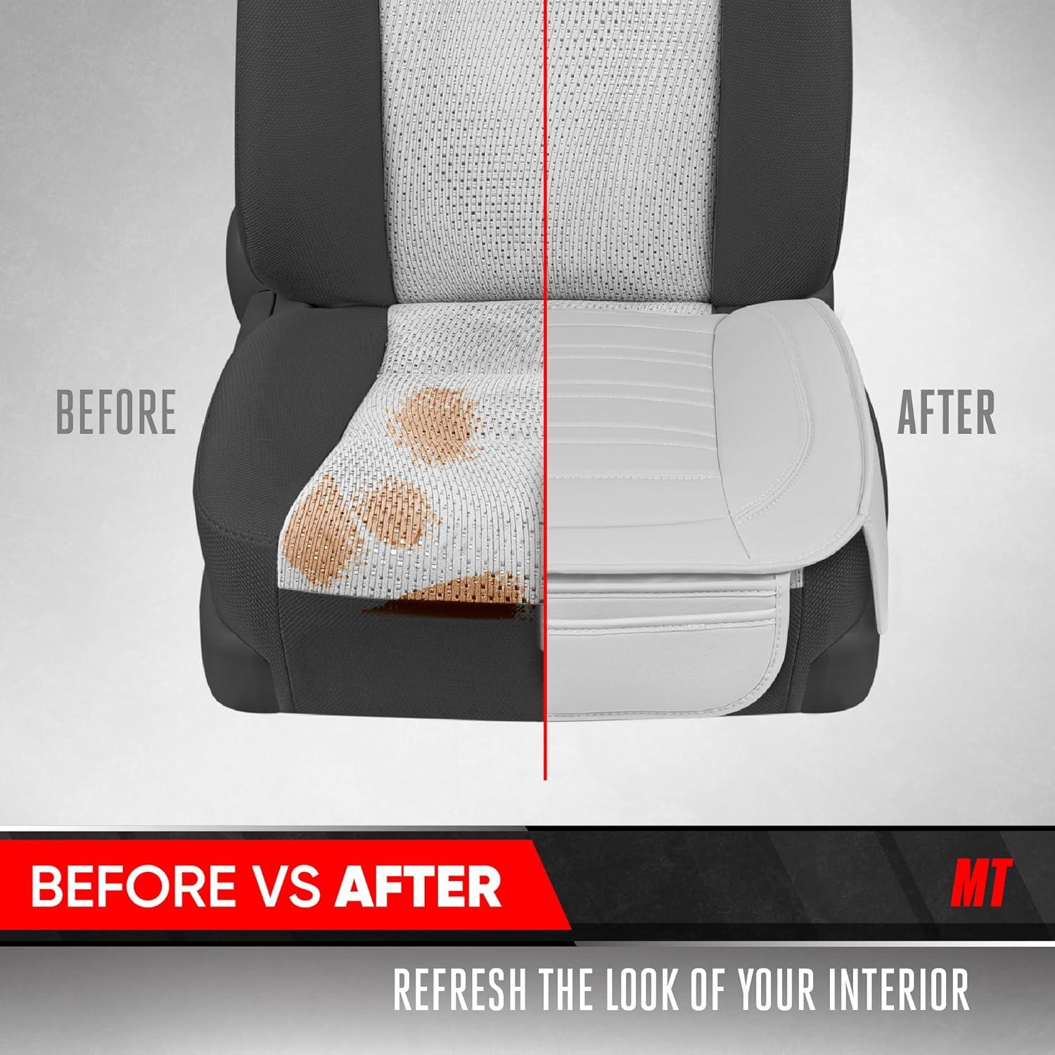 imageMotor Trend Seat Covers for Cars Trucks SUV Faux Leather 2Pack Blue Padded Car Seat Covers with Storage Pockets Premium Interior Car Seat CoverWhite