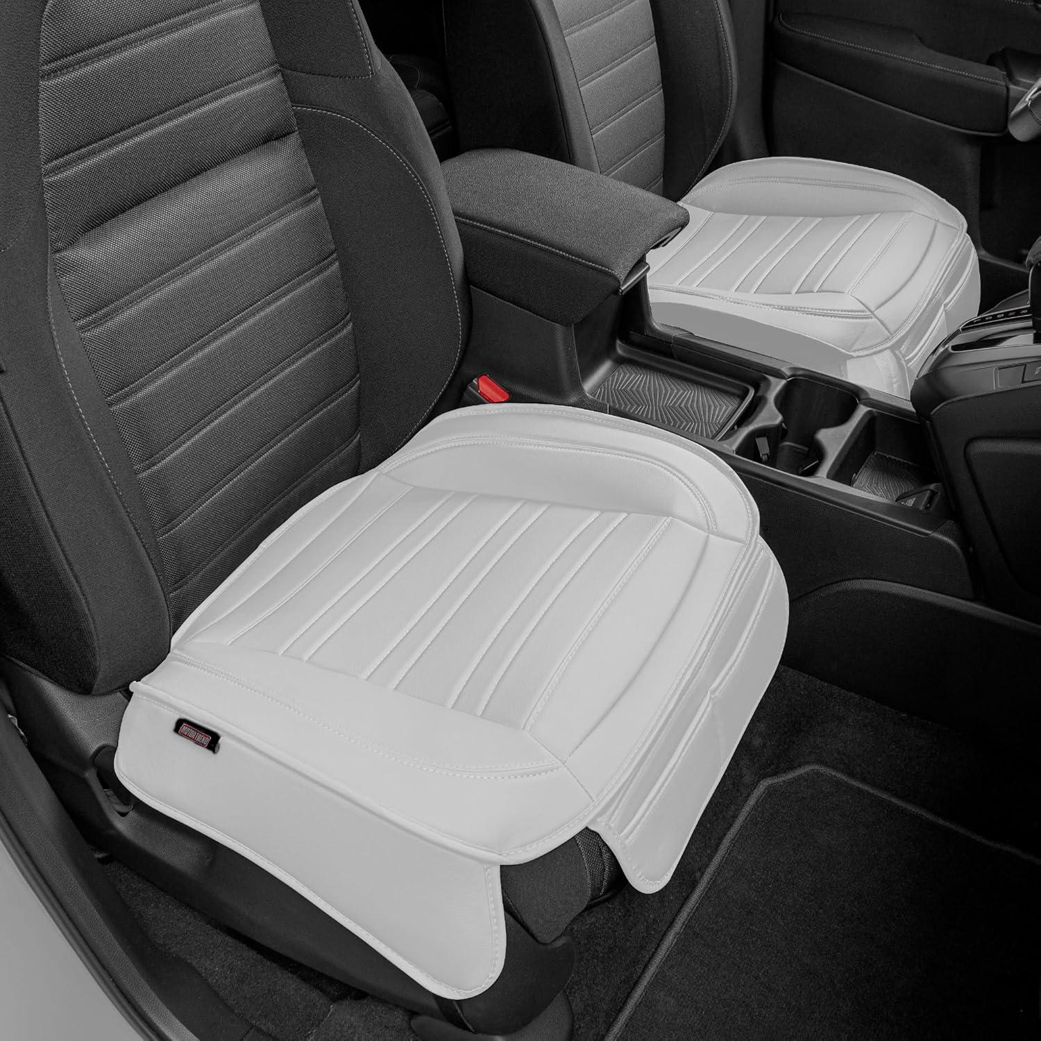 imageMotor Trend Seat Covers for Cars Trucks SUV Faux Leather 2Pack Blue Padded Car Seat Covers with Storage Pockets Premium Interior Car Seat CoverWhite