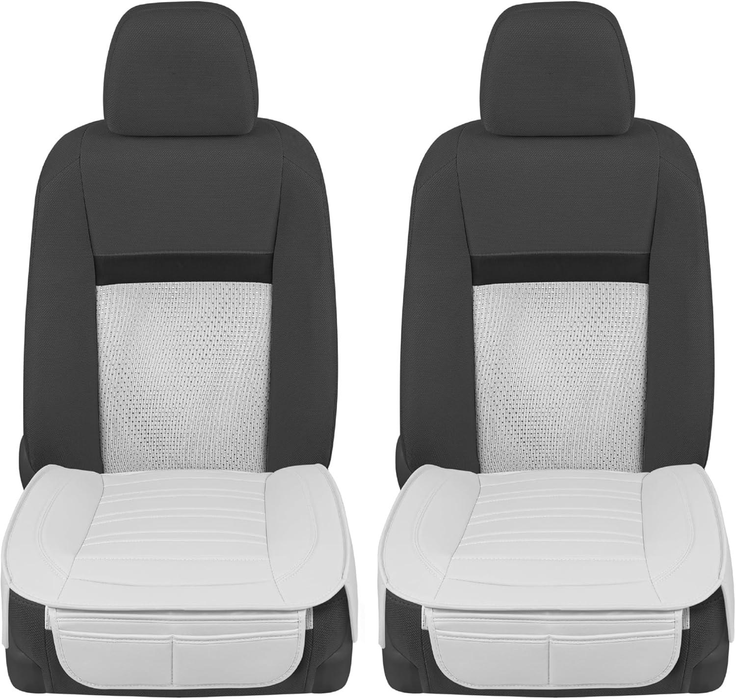 imageMotor Trend Seat Covers for Cars Trucks SUV Faux Leather 2Pack Blue Padded Car Seat Covers with Storage Pockets Premium Interior Car Seat CoverWhite