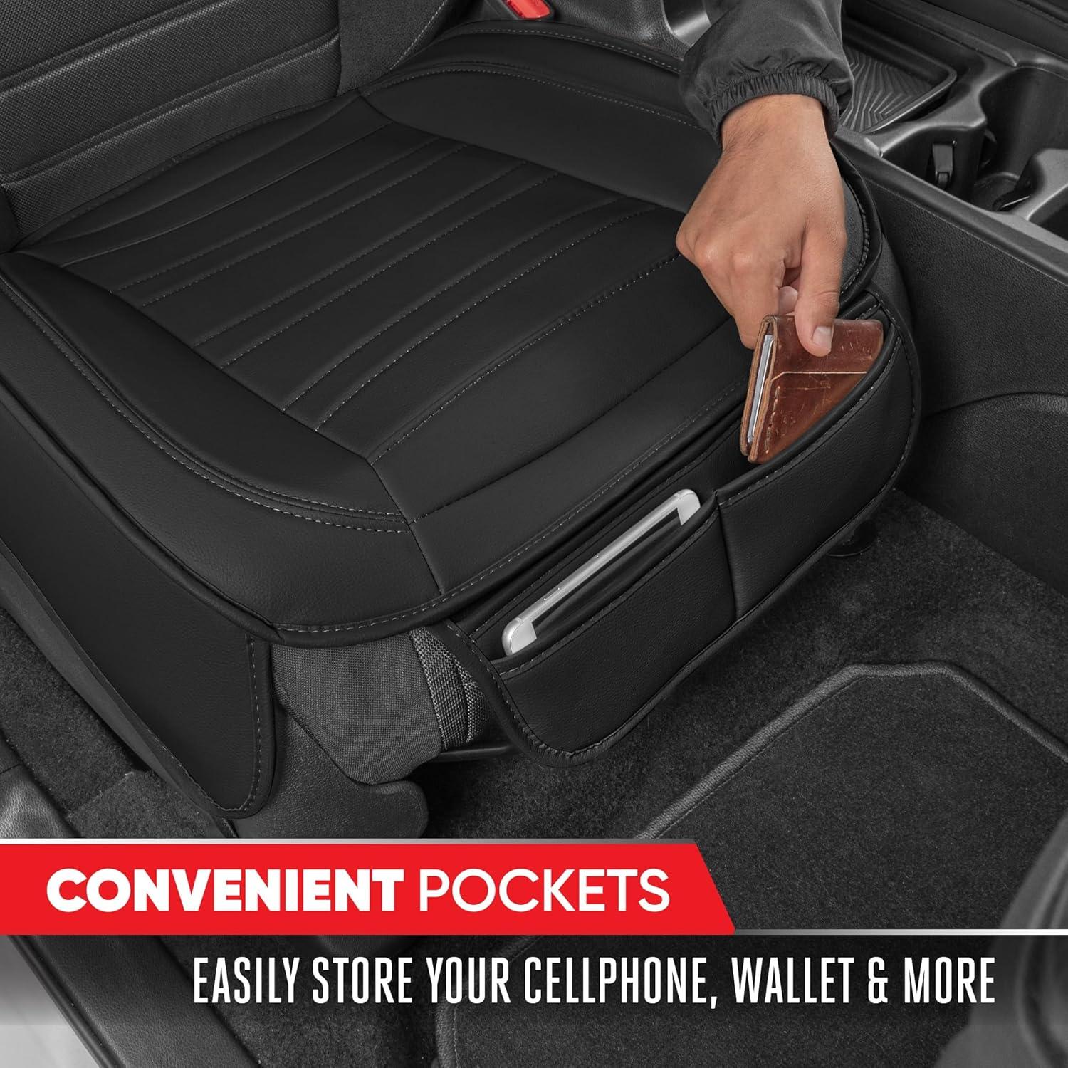 imageMotor Trend Seat Covers for Cars Trucks SUV Faux Leather Full Set Black Padded Car Seat Covers with Storage Pockets Premium Interior Car Seat CoverBlack
