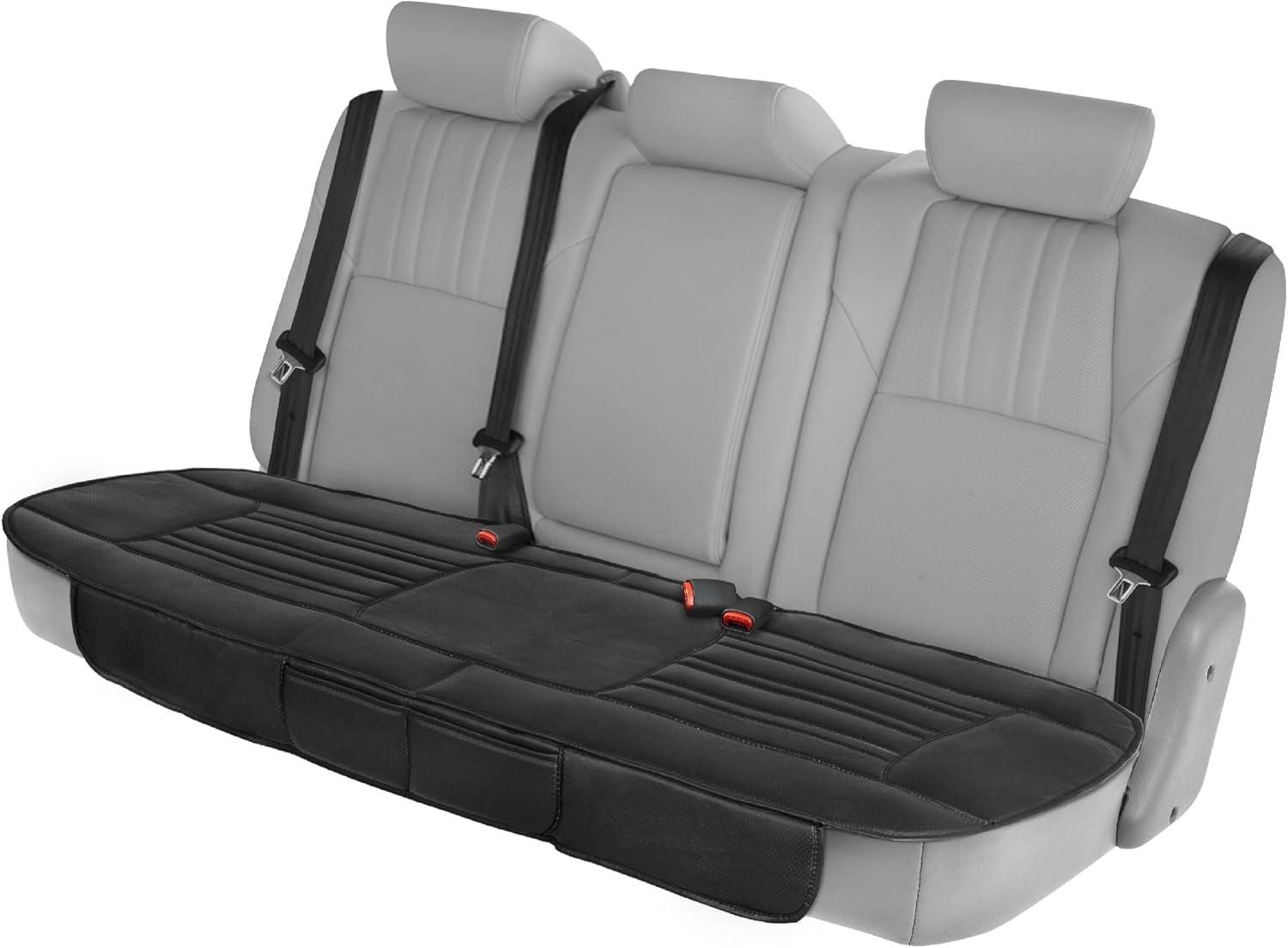 imageMotor Trend Seat Covers for Cars Trucks SUV Faux Leather Full Set Black Padded Car Seat Covers with Storage Pockets Premium Interior Car Seat CoverBlack