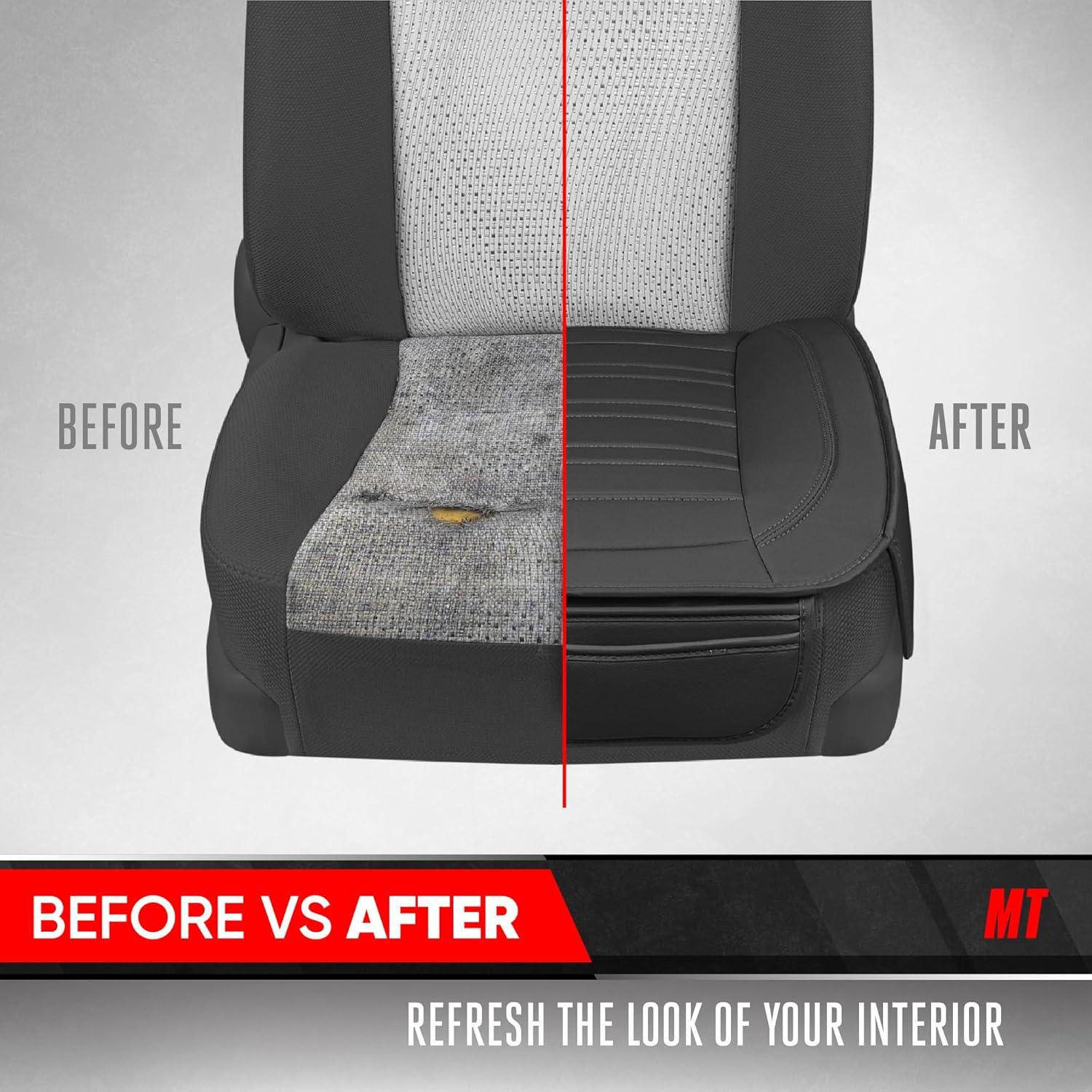 imageMotor Trend Seat Covers for Cars Trucks SUV Faux Leather Full Set Black Padded Car Seat Covers with Storage Pockets Premium Interior Car Seat CoverBlack