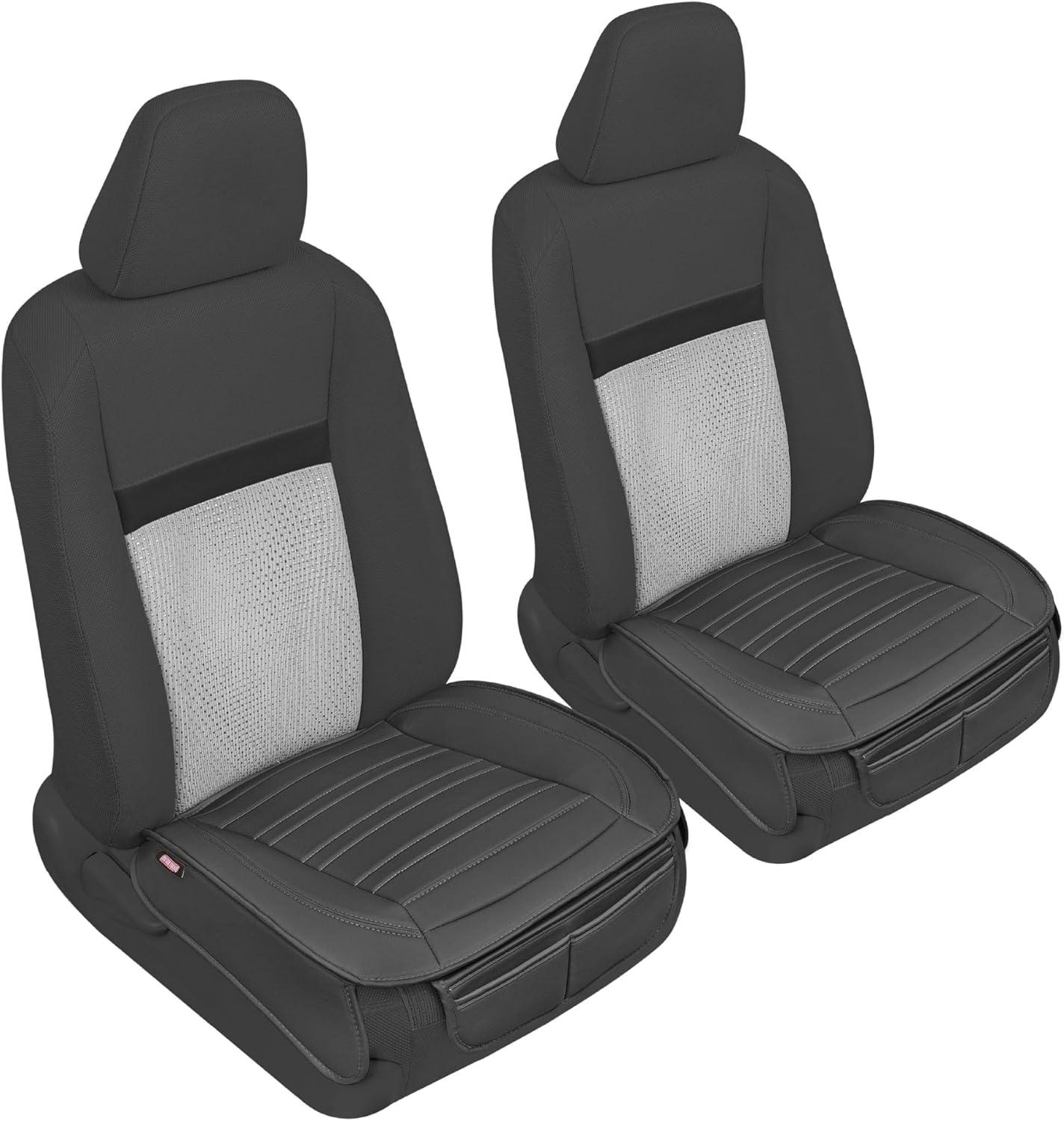 imageMotor Trend Seat Covers for Cars Trucks SUV Faux Leather Full Set Black Padded Car Seat Covers with Storage Pockets Premium Interior Car Seat CoverBlack