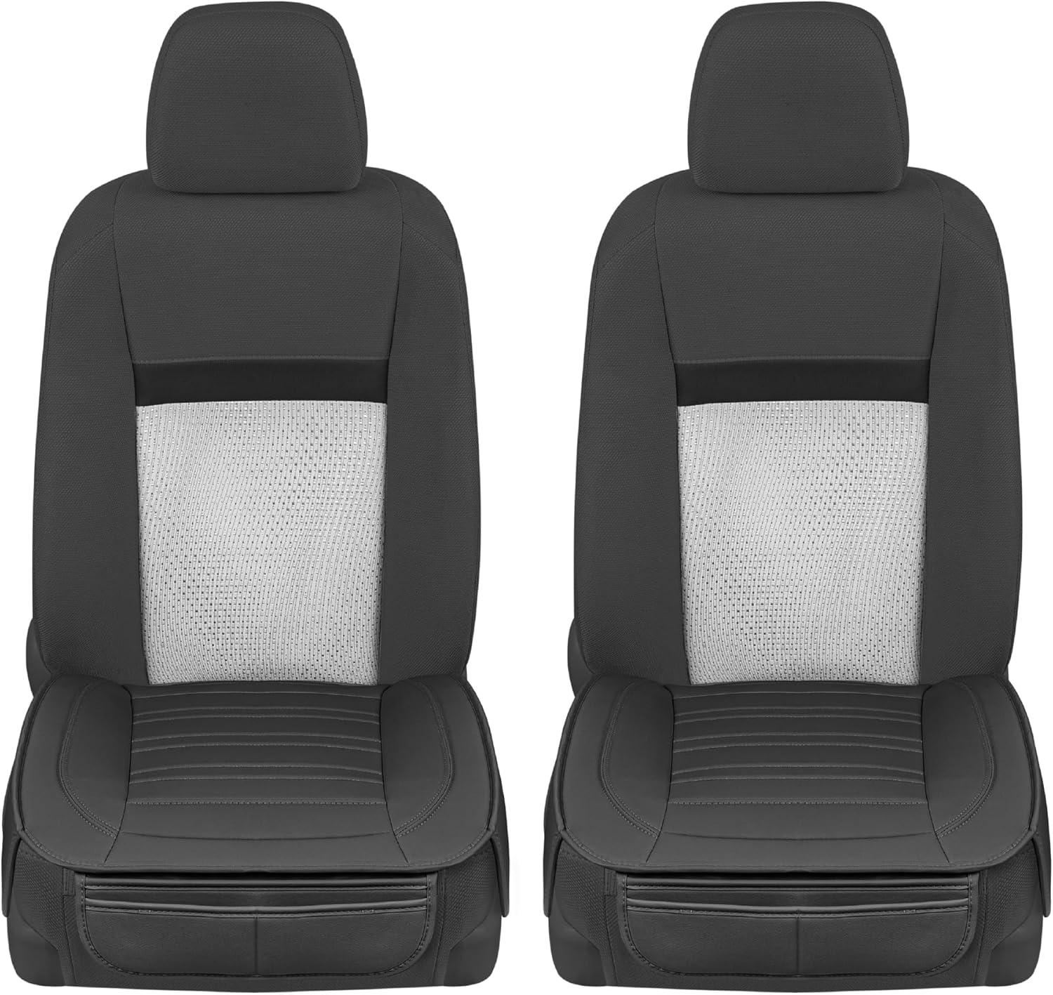 imageMotor Trend Seat Covers for Cars Trucks SUV Faux Leather Full Set Black Padded Car Seat Covers with Storage Pockets Premium Interior Car Seat CoverBlack