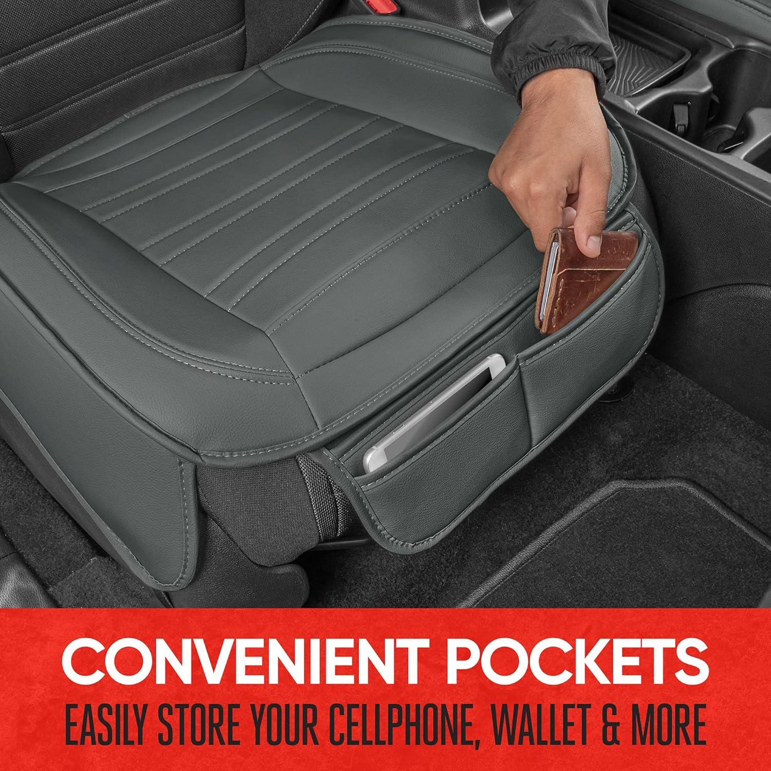 imageMotor Trend Seat Covers for Cars Trucks SUV Faux Leather Full Set Black Padded Car Seat Covers with Storage Pockets Premium Interior Car Seat CoverGray