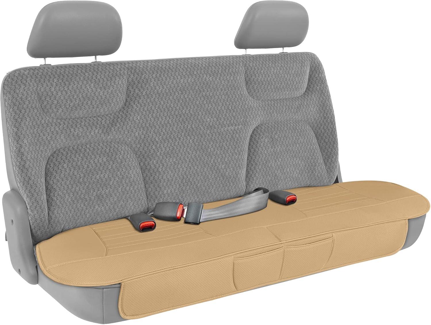 imageMotor Trend Seat Covers for Cars Trucks SUV Faux Leather Full Set Black Padded Car Seat Covers with Storage Pockets Premium Interior Car Seat CoverTan Beige