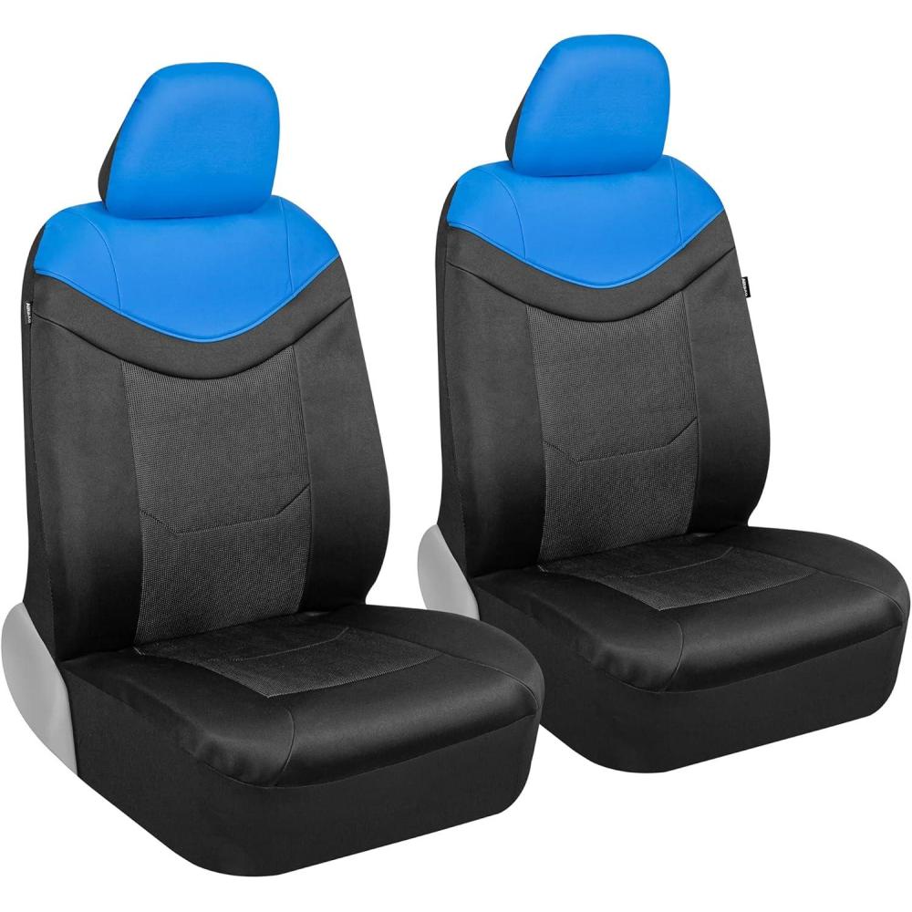 imageMotor Trend Premium LuxeSport Blue Car Seat Covers for Front Seats 2 Pack  Automotive Seat Protectors with Comfortable Mesh Back ampamp Faux Leather Headrest Interior Covers for Car Truck Van SUVBlue