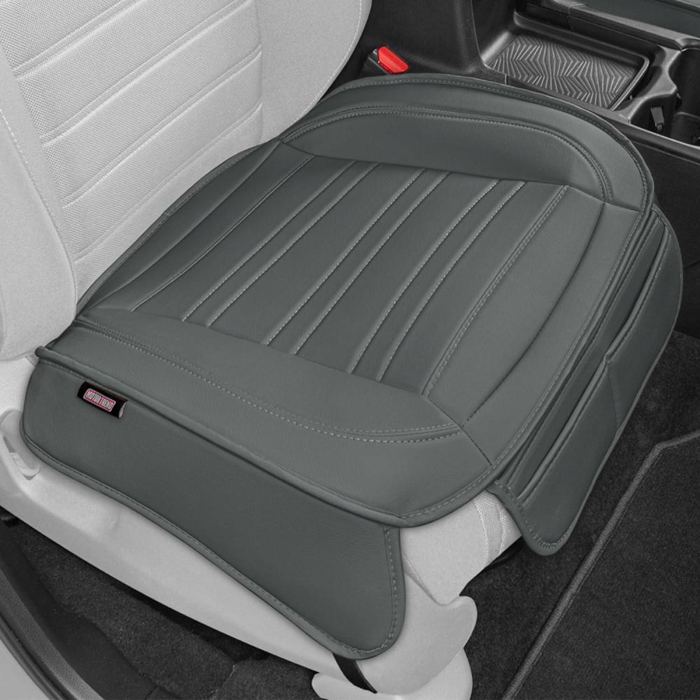 imageMotor Trend Seat Covers for Cars Trucks SUV Faux Leather 2Pack Blue Padded Car Seat Covers with Storage Pockets Premium Interior Car Seat CoverGray