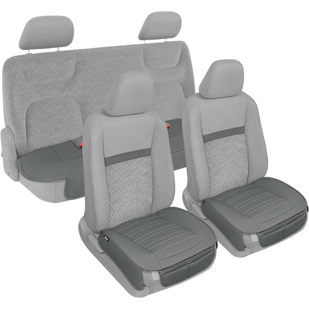imageMotor Trend Seat Covers for Cars Trucks SUV Faux Leather Full Set Black Padded Car Seat Covers with Storage Pockets Premium Interior Car Seat CoverGray