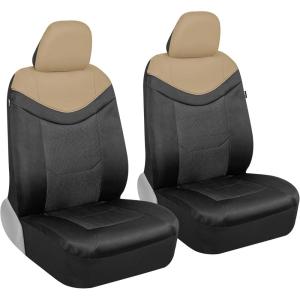 imageMotor Trend Premium LuxeSport Blue Car Seat Covers for Front Seats 2 Pack  Automotive Seat Protectors with Comfortable Mesh Back ampamp Faux Leather Headrest Interior Covers for Car Truck Van SUVBeige