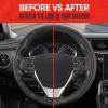 imageMotor Trend GripDrive Faux Black Leather Steering Wheel Cover for Car Truck Van SUV Small 14 inch Size Solid Black Stitched Car Steering Wheel Cover Vehicle ampamp Auto AccessoriesBlack  Red Accent Stitching