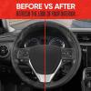 imageMotor Trend GripDrive Faux Black Leather Steering Wheel Cover for Car Truck Van SUV Small 14 inch Size Solid Black Stitched Car Steering Wheel Cover Vehicle ampamp Auto AccessoriesBlack  Beige Accent Stitching