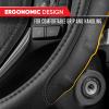imageMotor Trend GripDrive Faux Black Leather Steering Wheel Cover for Car Truck Van SUV Small 14 inch Size Solid Black Stitched Car Steering Wheel Cover Vehicle ampamp Auto AccessoriesBlack  Black Accent Stitching